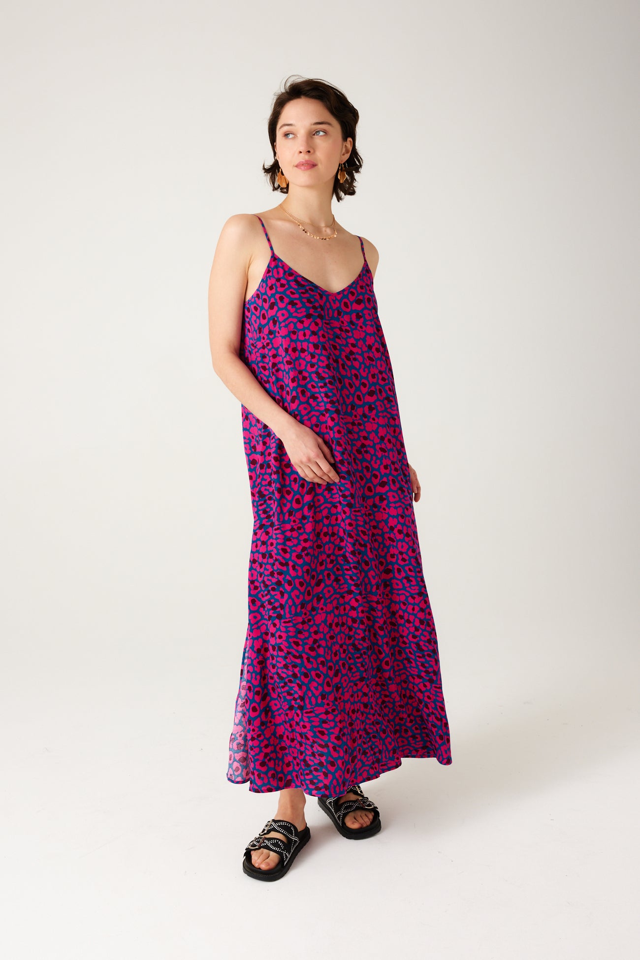 Long strappy dress - Pink print