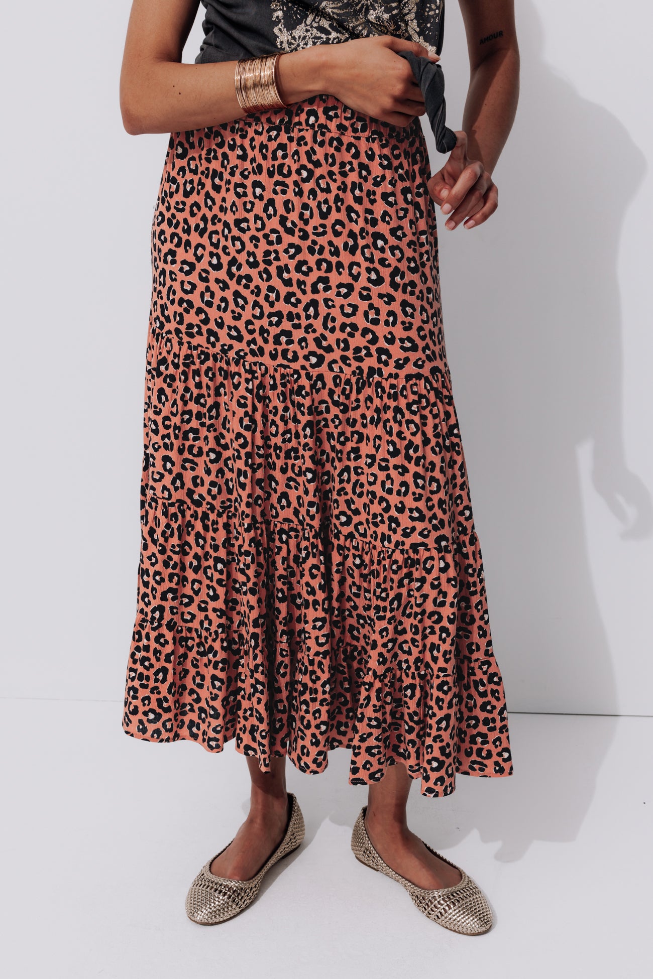 Patterned mid-length skirt - Multicolour print