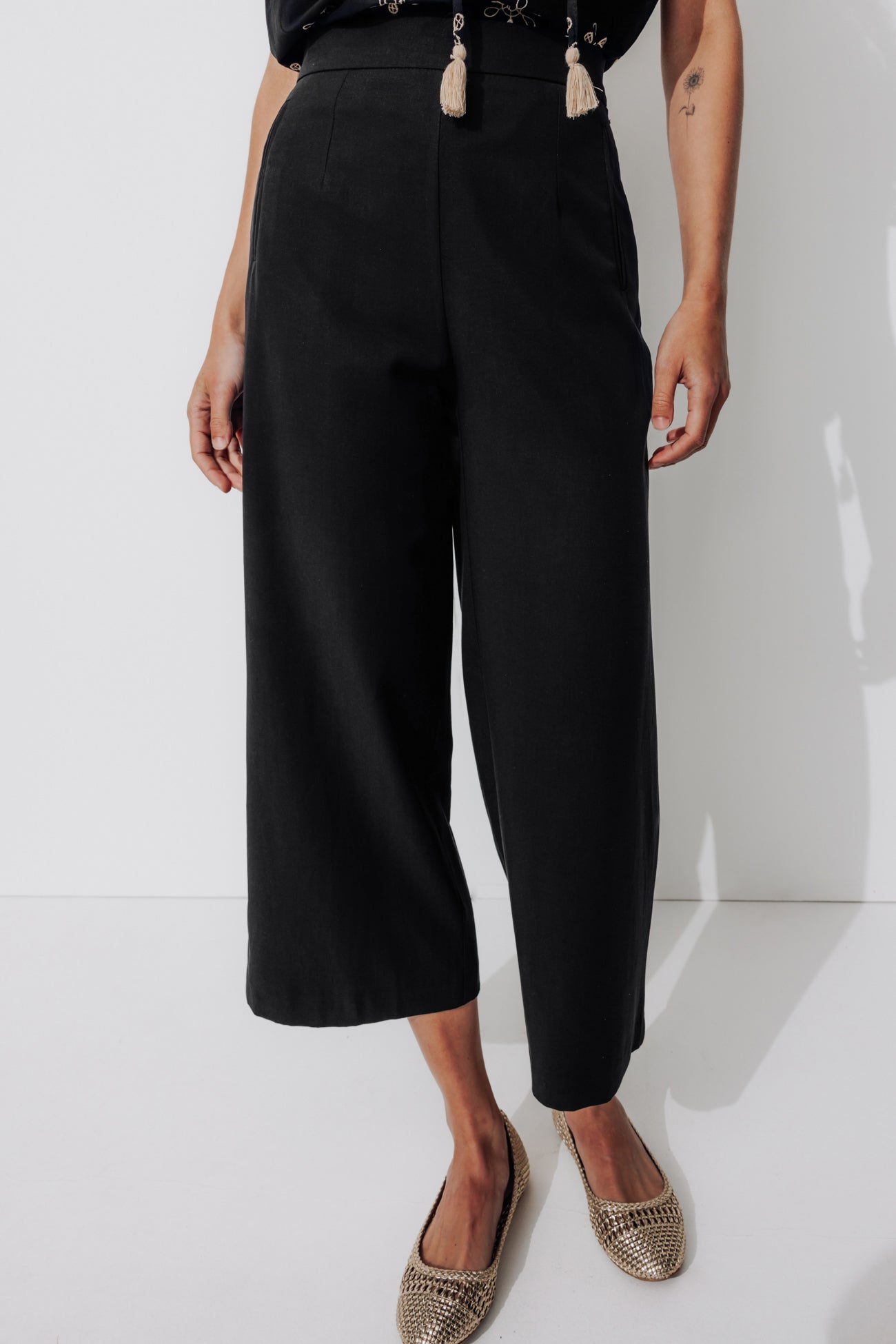 Wideleg calf-length trousers - Red