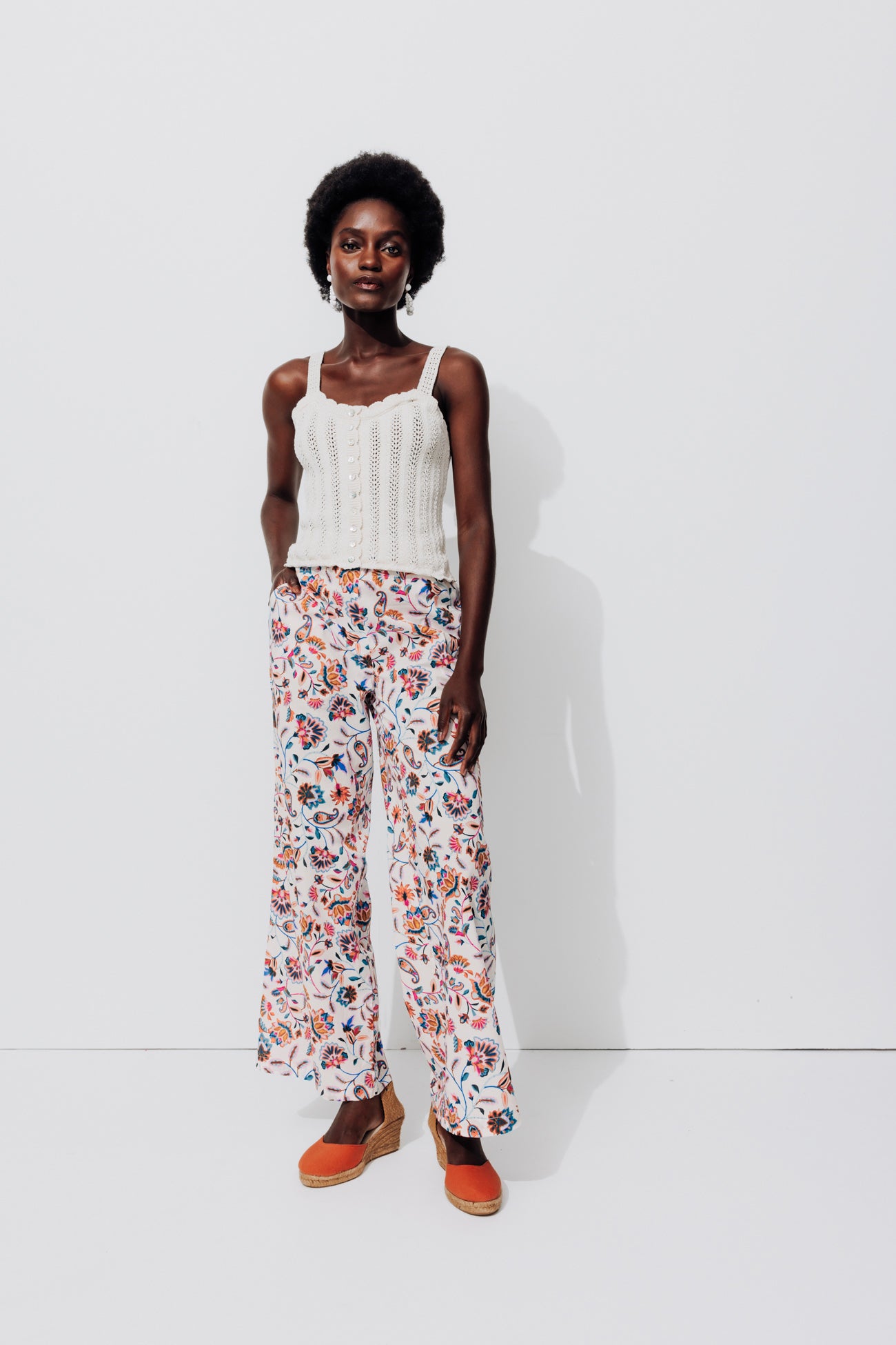 Wideleg patterned trousers - Ecru print