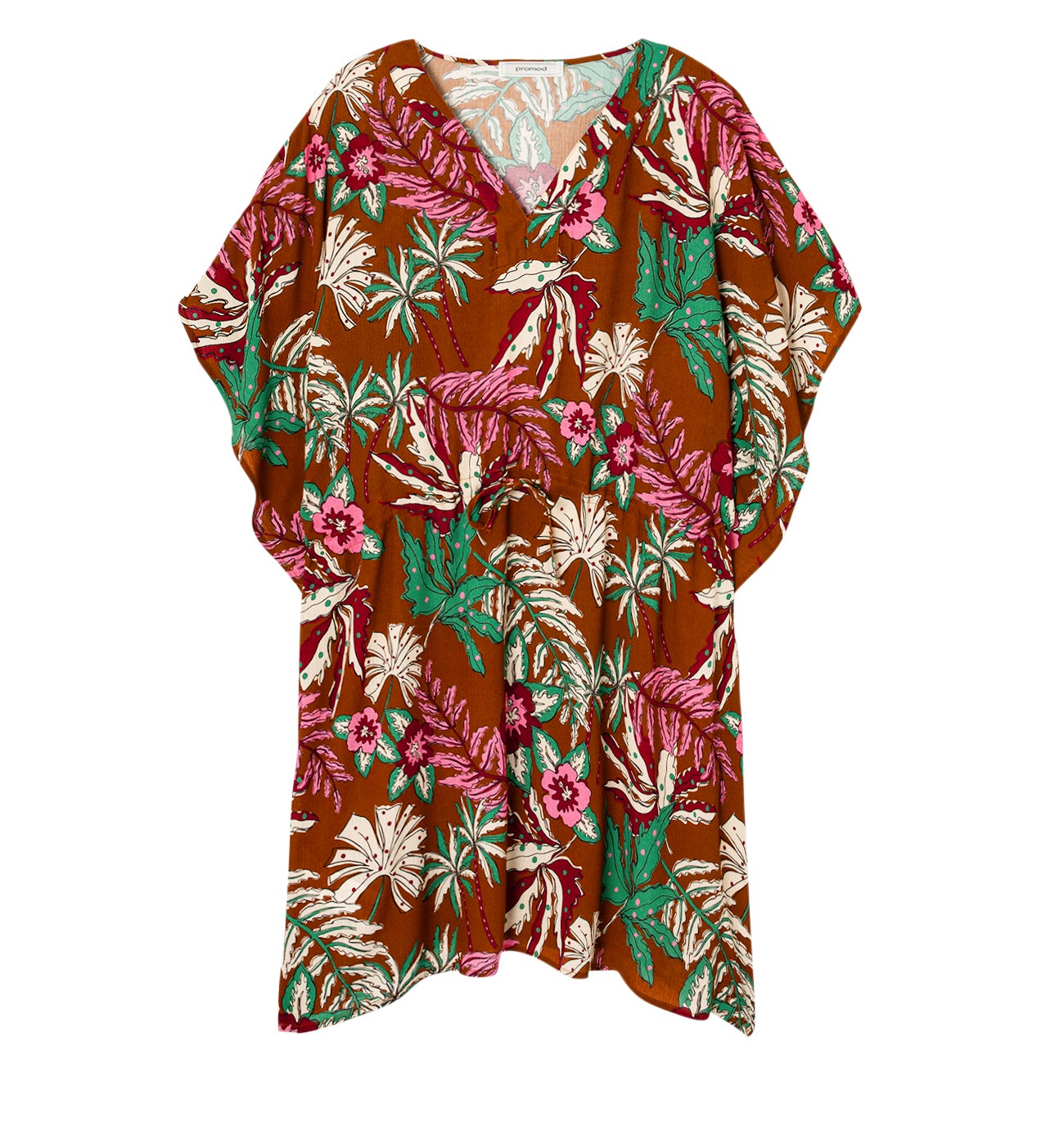 Short patterned kaftan - Chestnut brown print