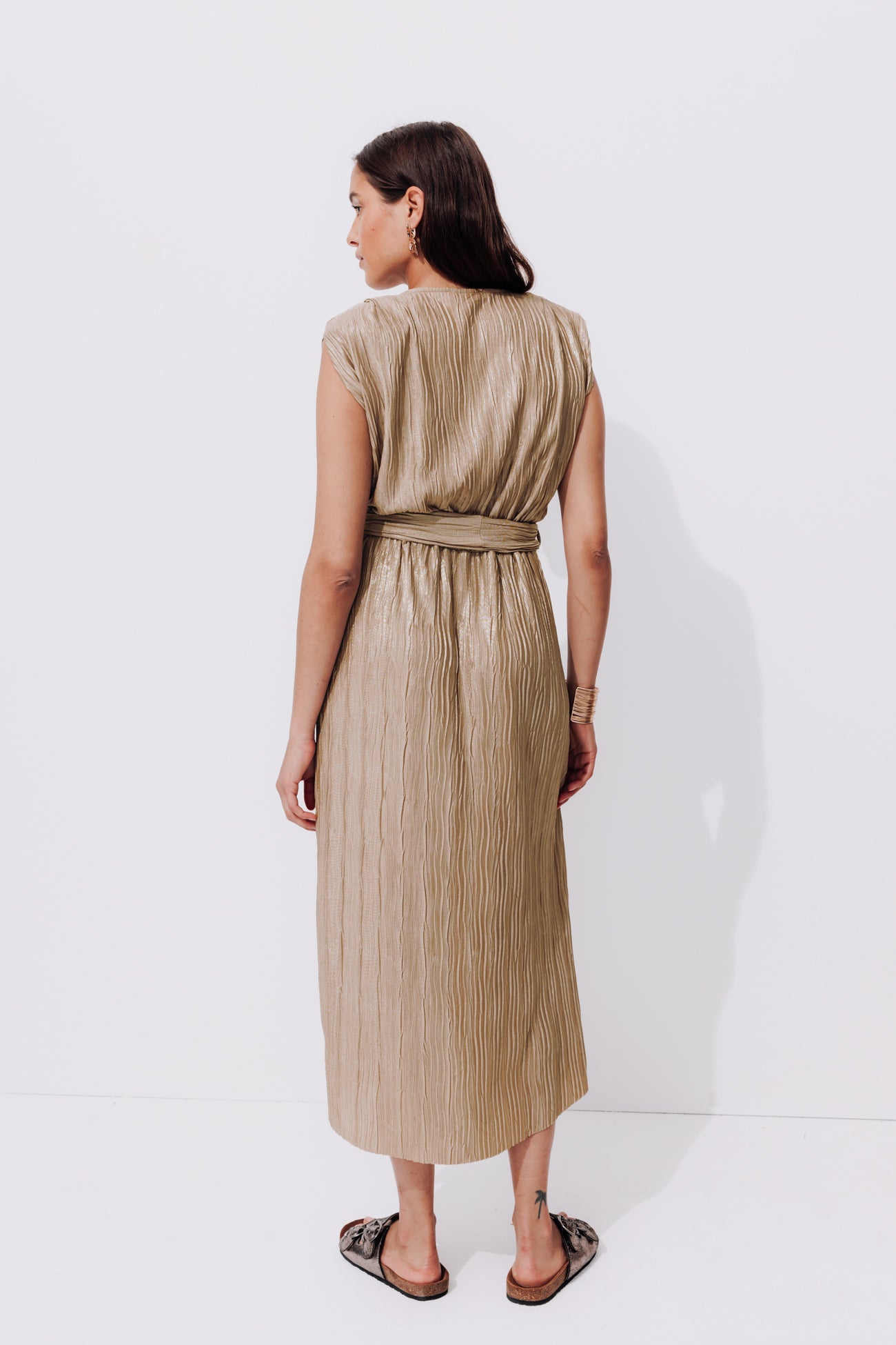 Lamé pleat dress - Beige