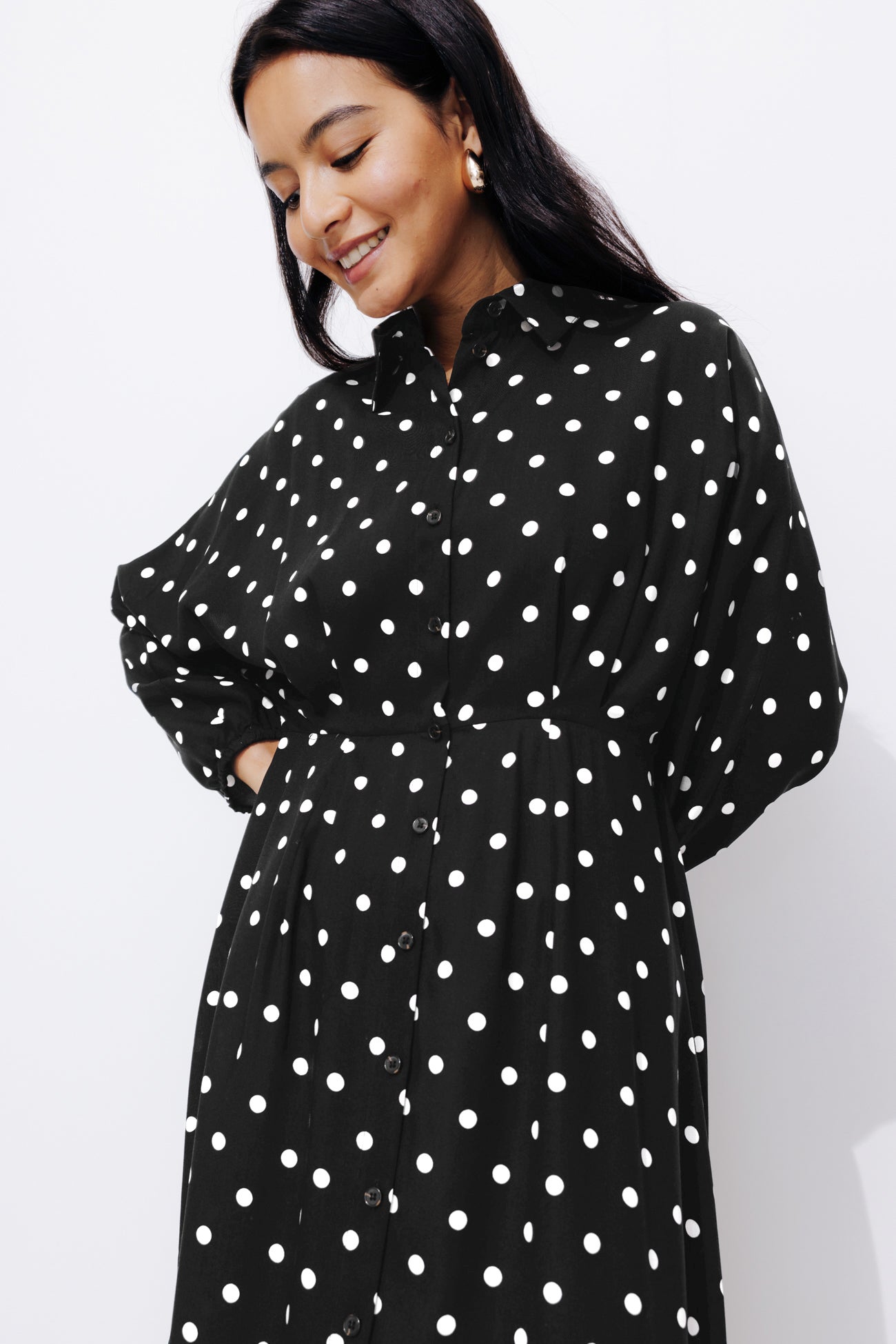 Long patterned shirtdress - Black print