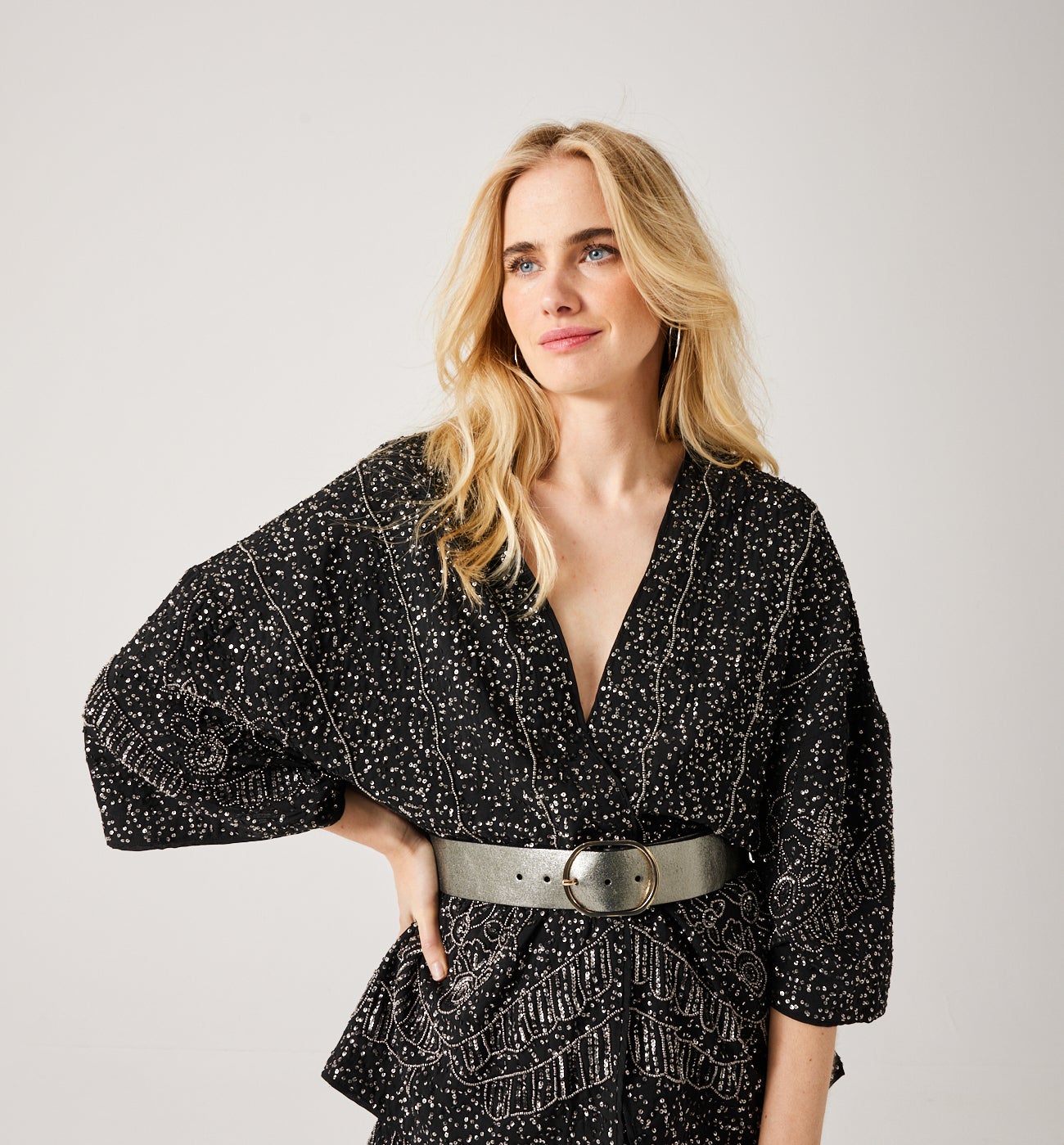 Embroidered kimono jacket - Black print