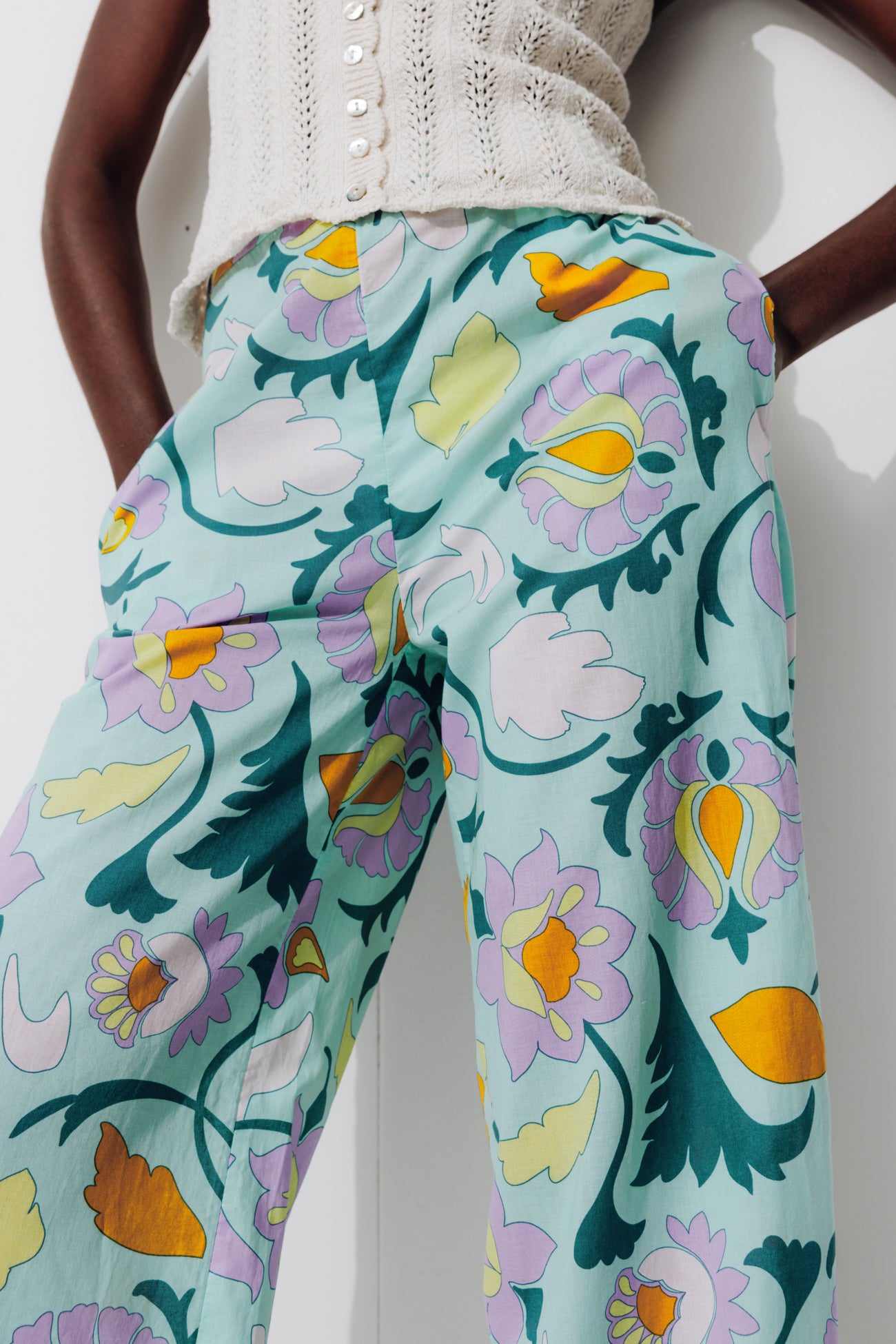 Wideleg patterned trousers - Ecru print
