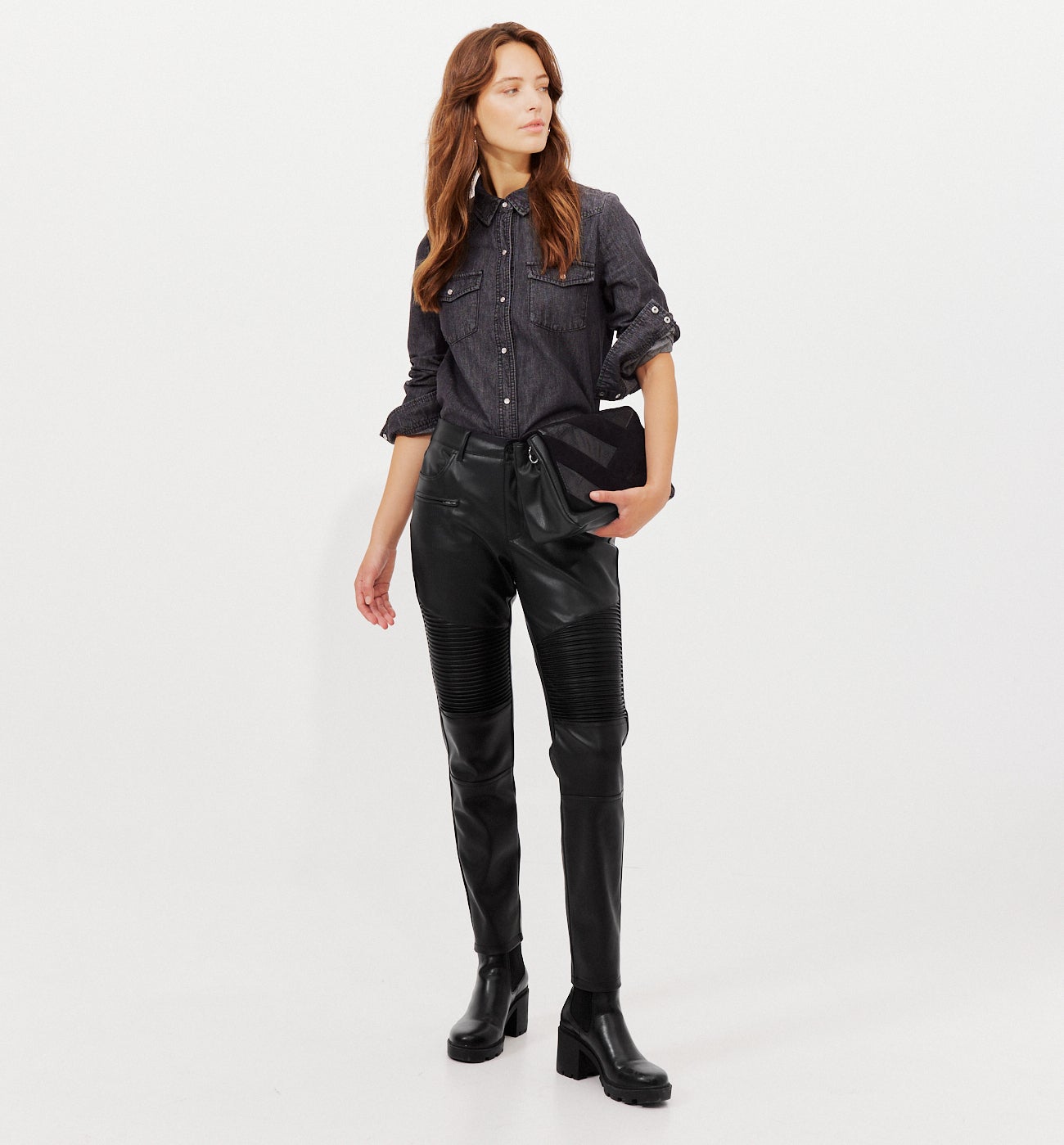 Faux leather biker trousers - Black