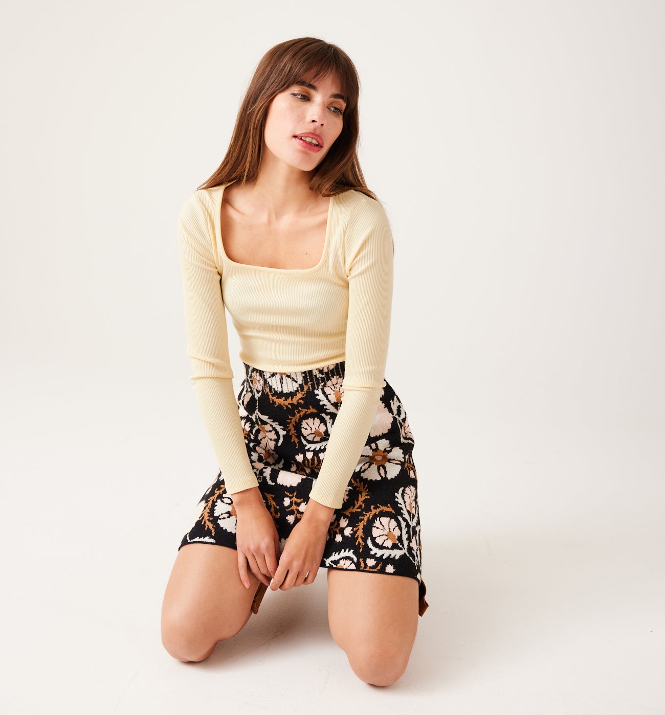 Long sleeved rib top - Beige