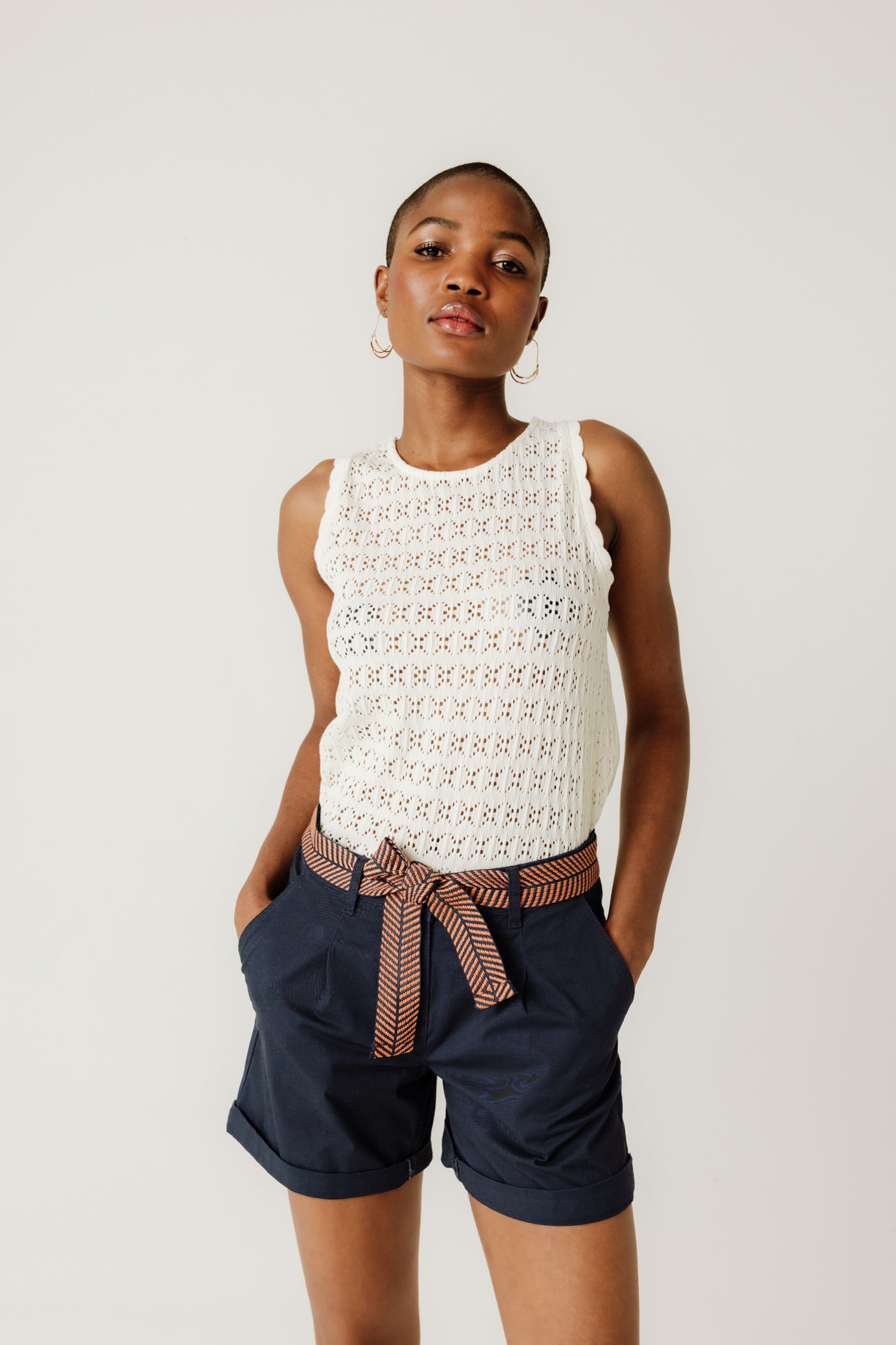 Belted pleated shorts - Navy blue