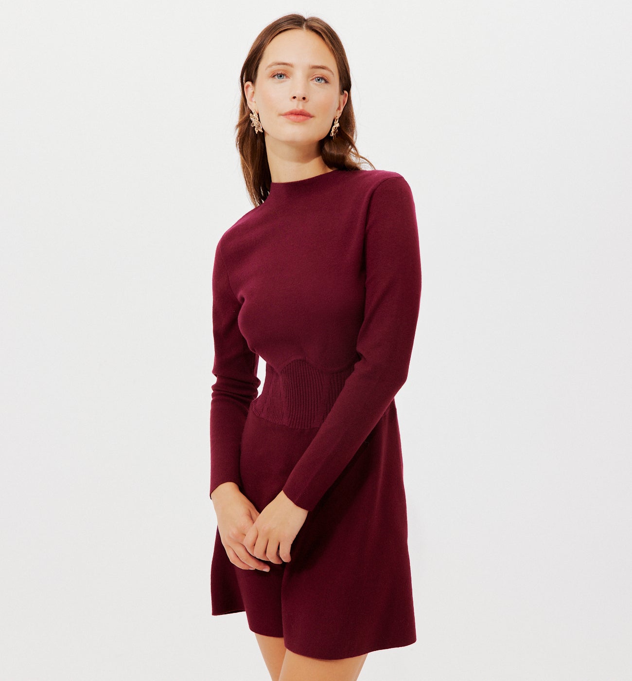 Short knitted dress - Bordeaux red