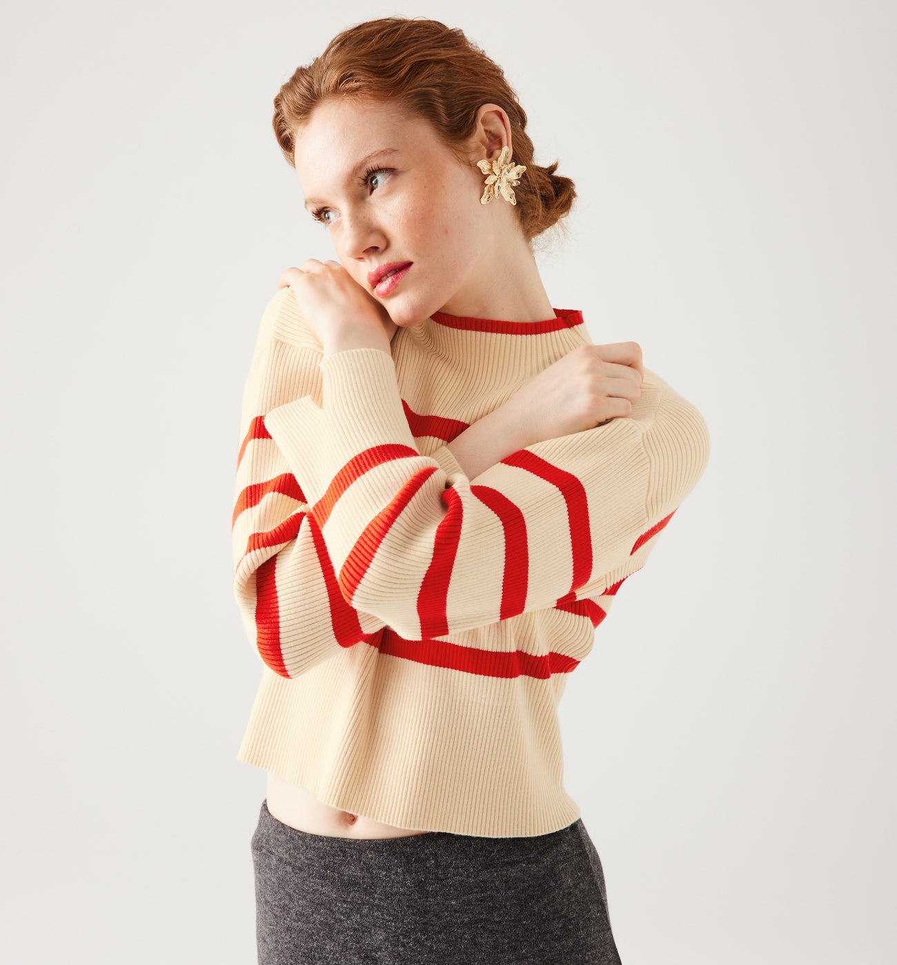 Ribbed nautical jumper - Red stripes