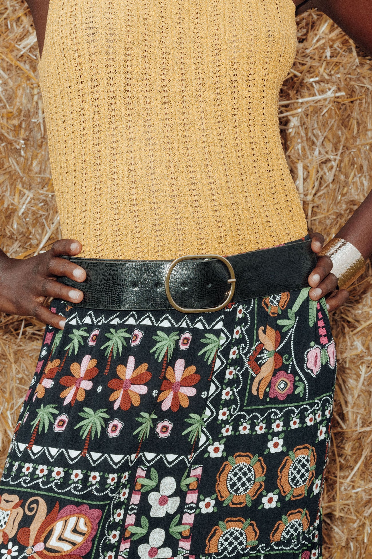 Wide leather belt - Black