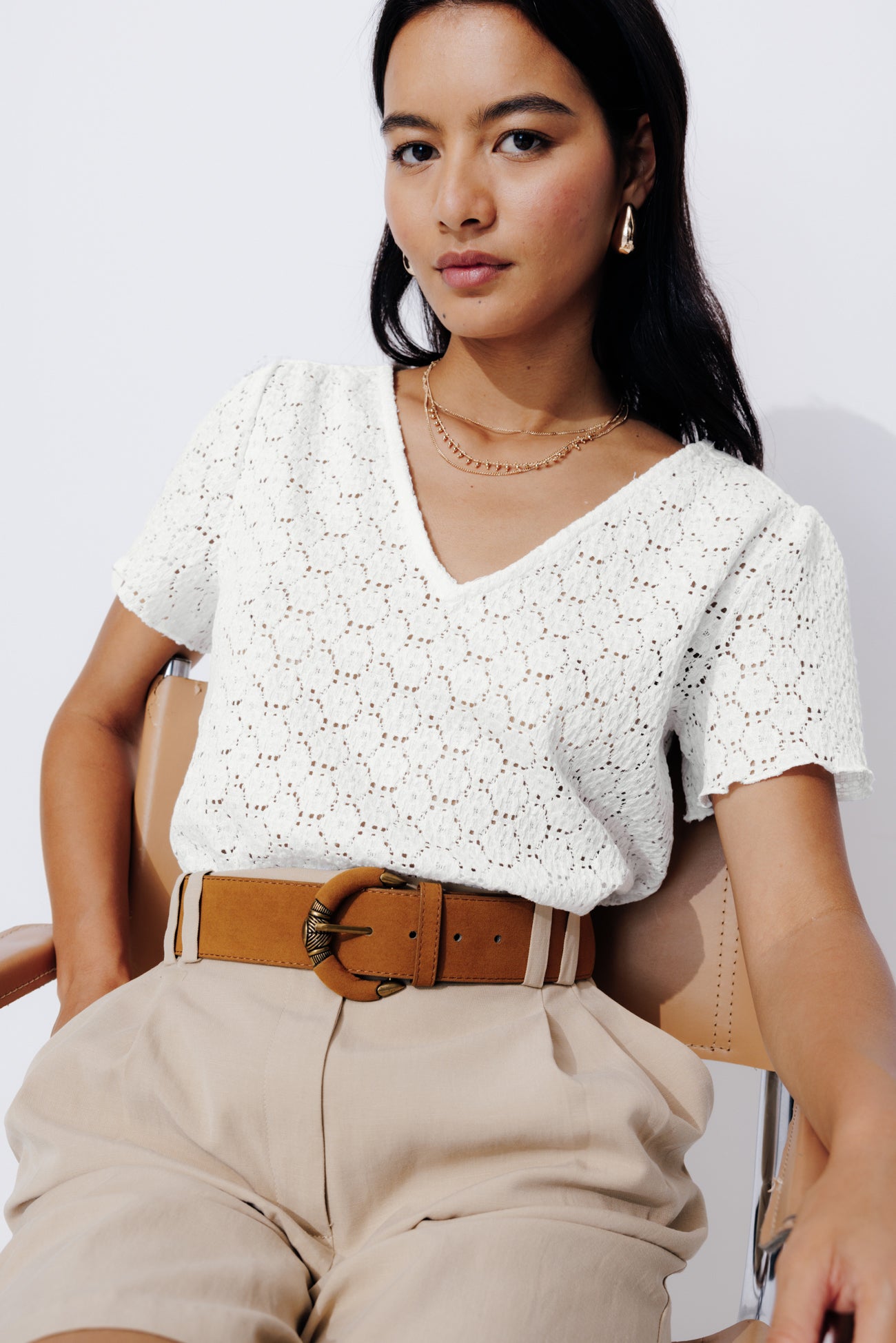 Lace effect top - Red stripes