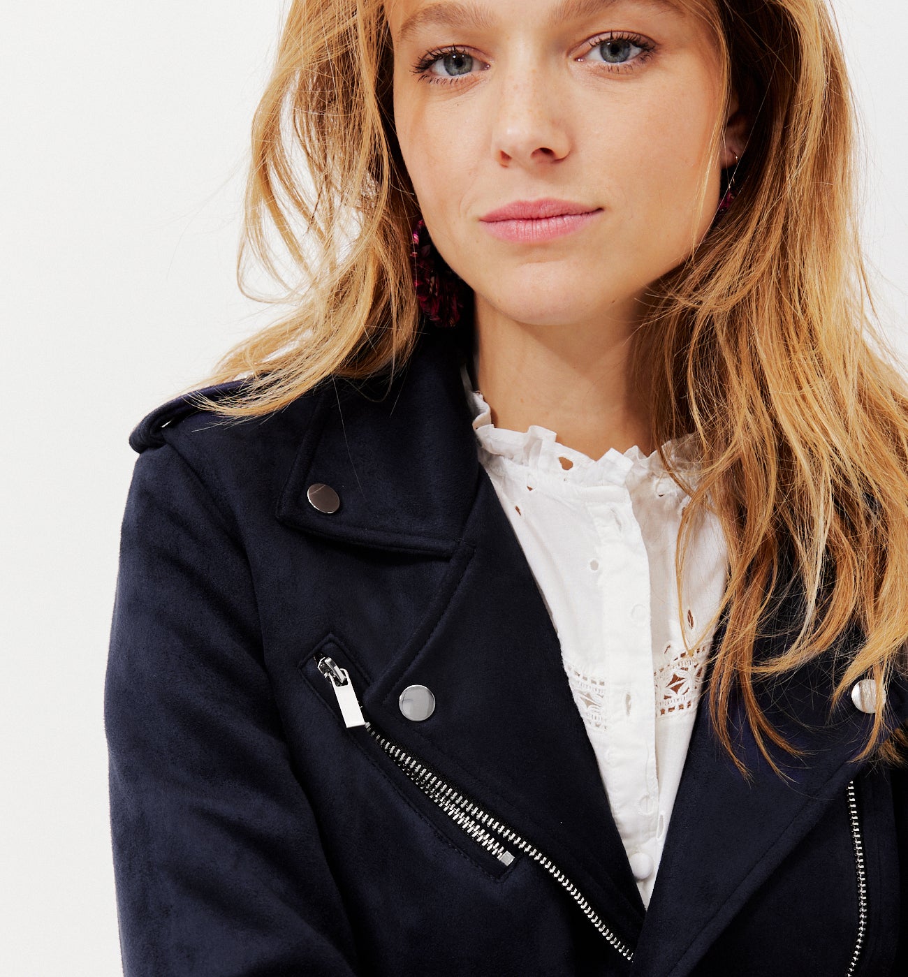 Peach-feel biker jacket - Navy blue