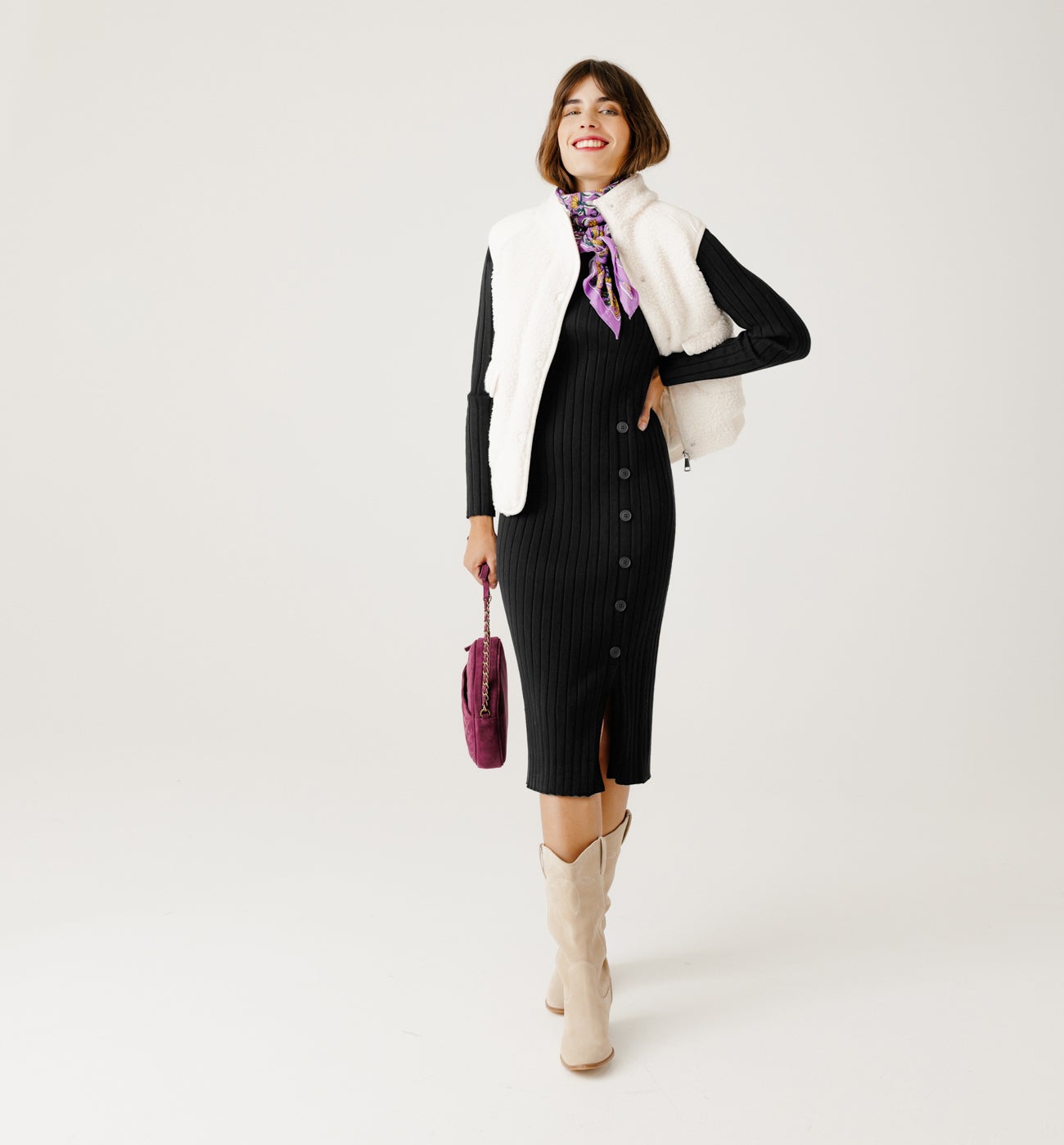 Ribbed midi jumper dress - Black