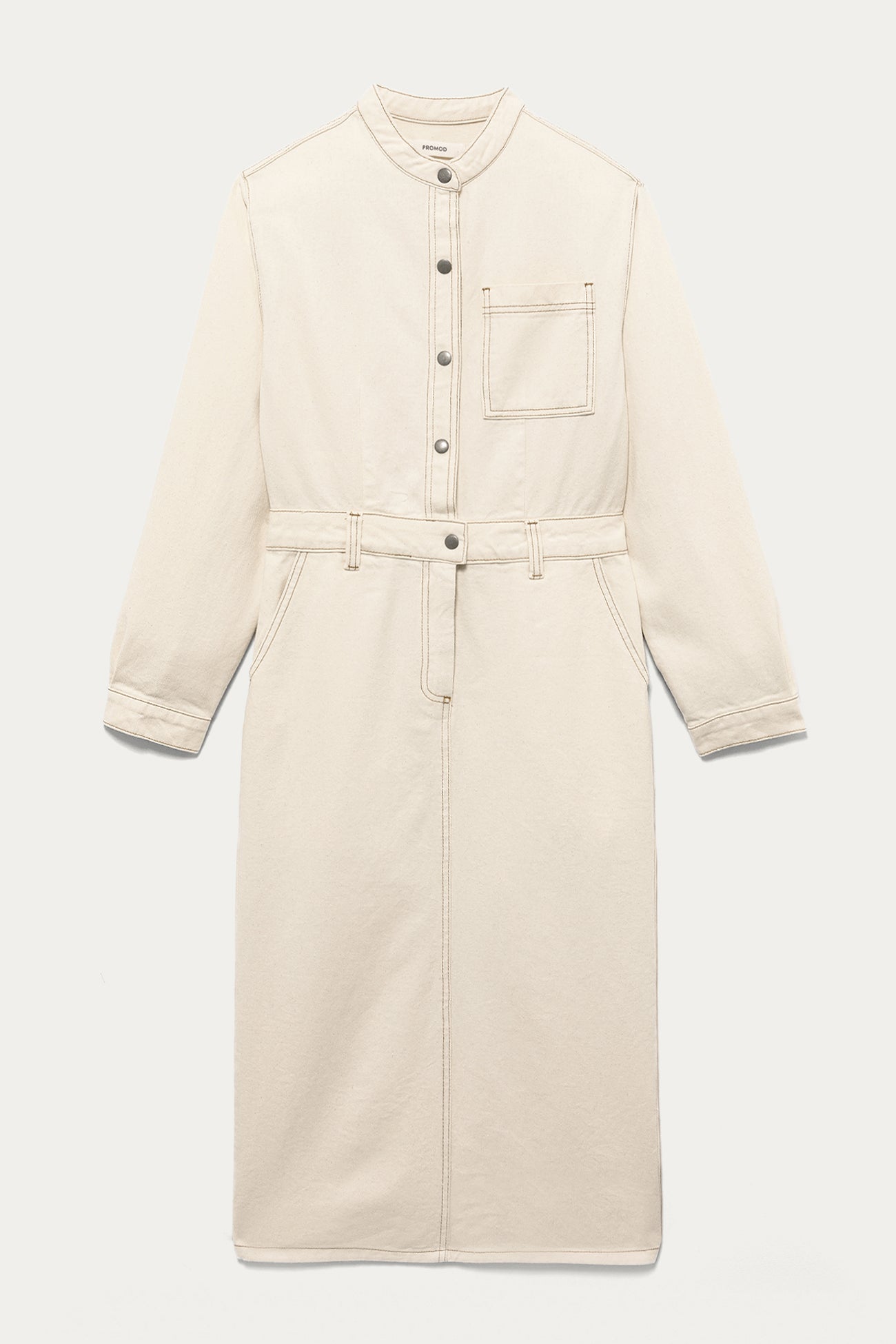 Mid-length denim dress - Ecru