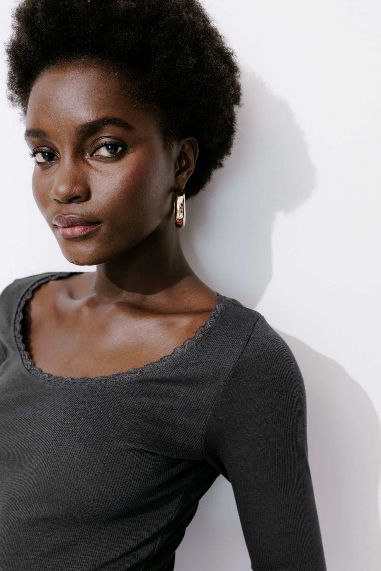 Lace detail ribbed top - Ecru