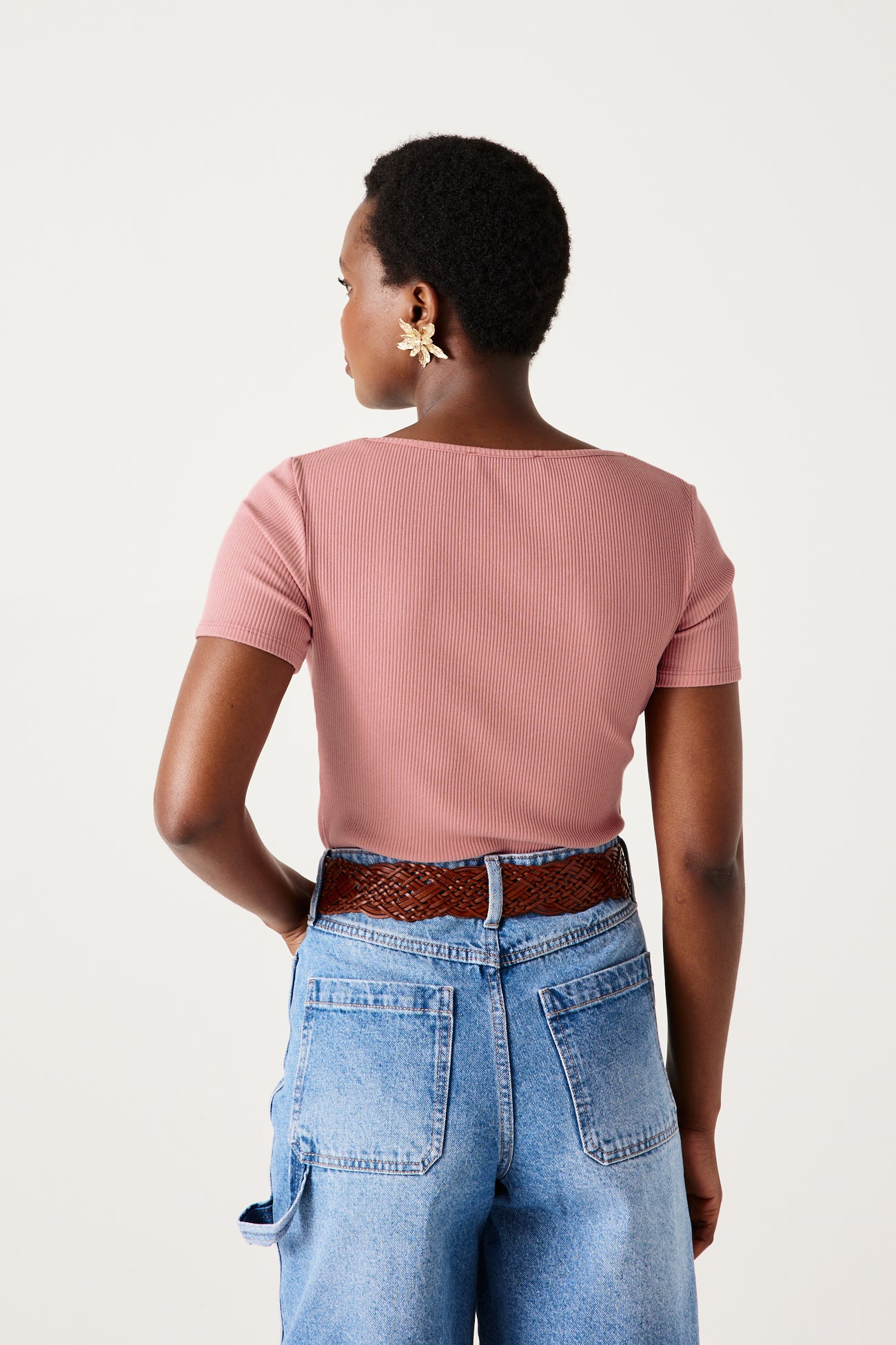 Square-neckline top - Beige