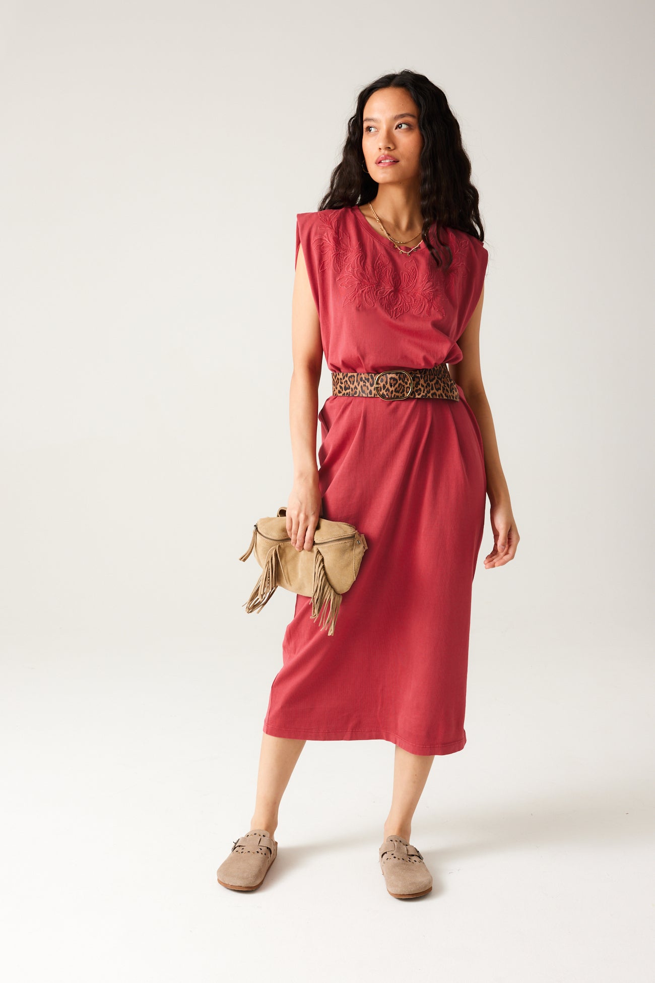 Embroidered t-shirt dress - Grey