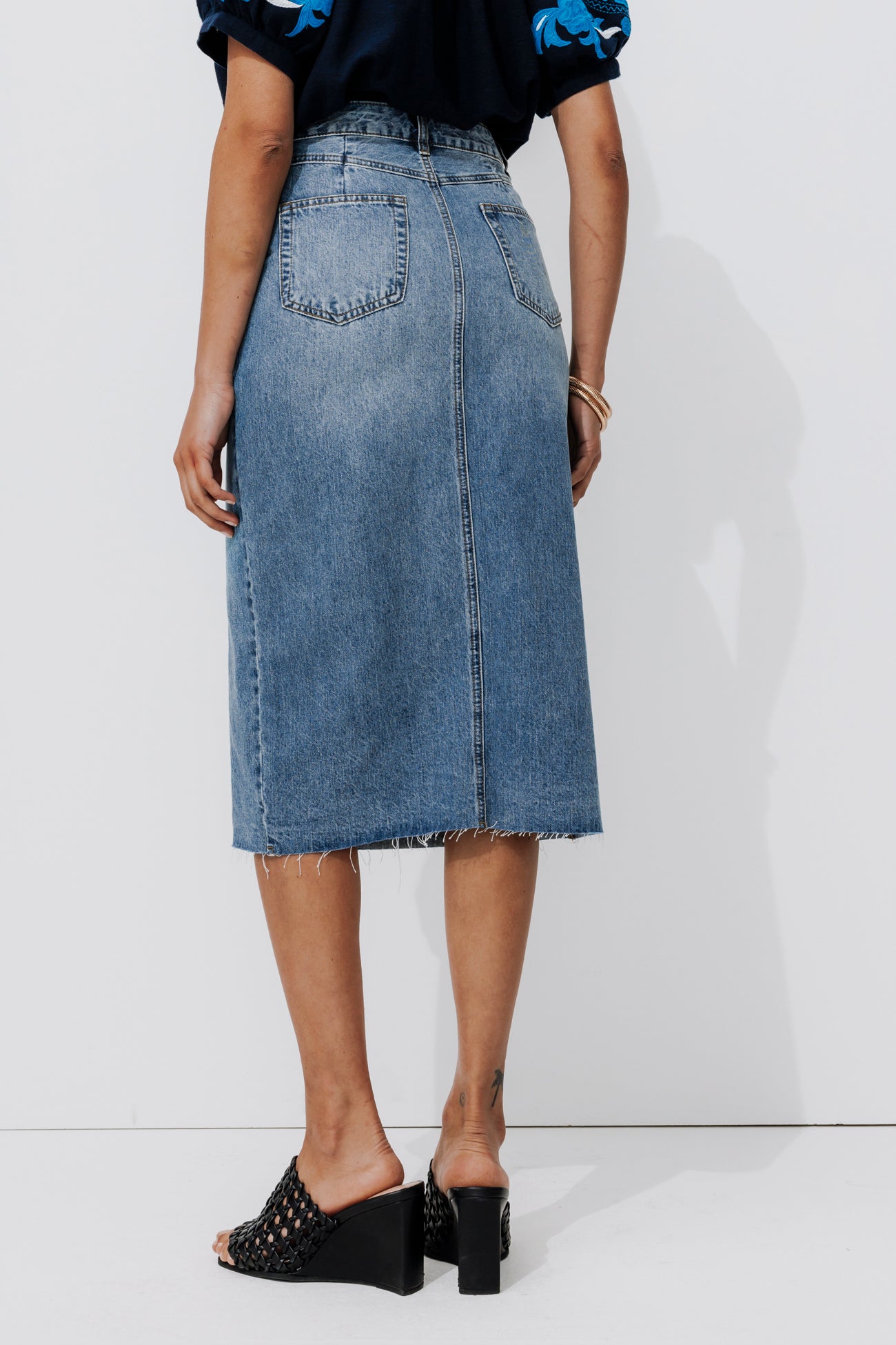 Denim midi skirt - Grey denim
