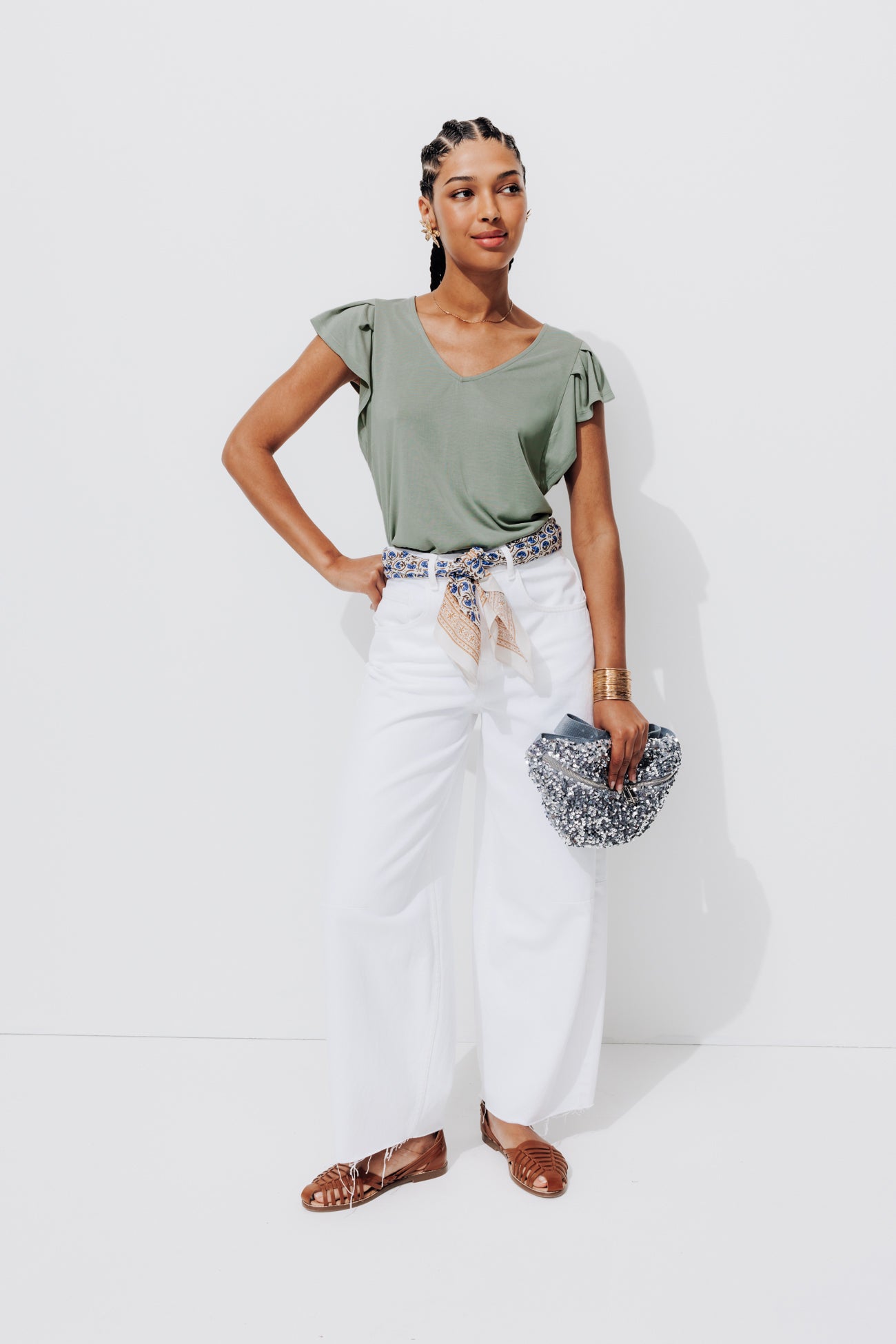 Frilly sleeved t-shirt - Light green