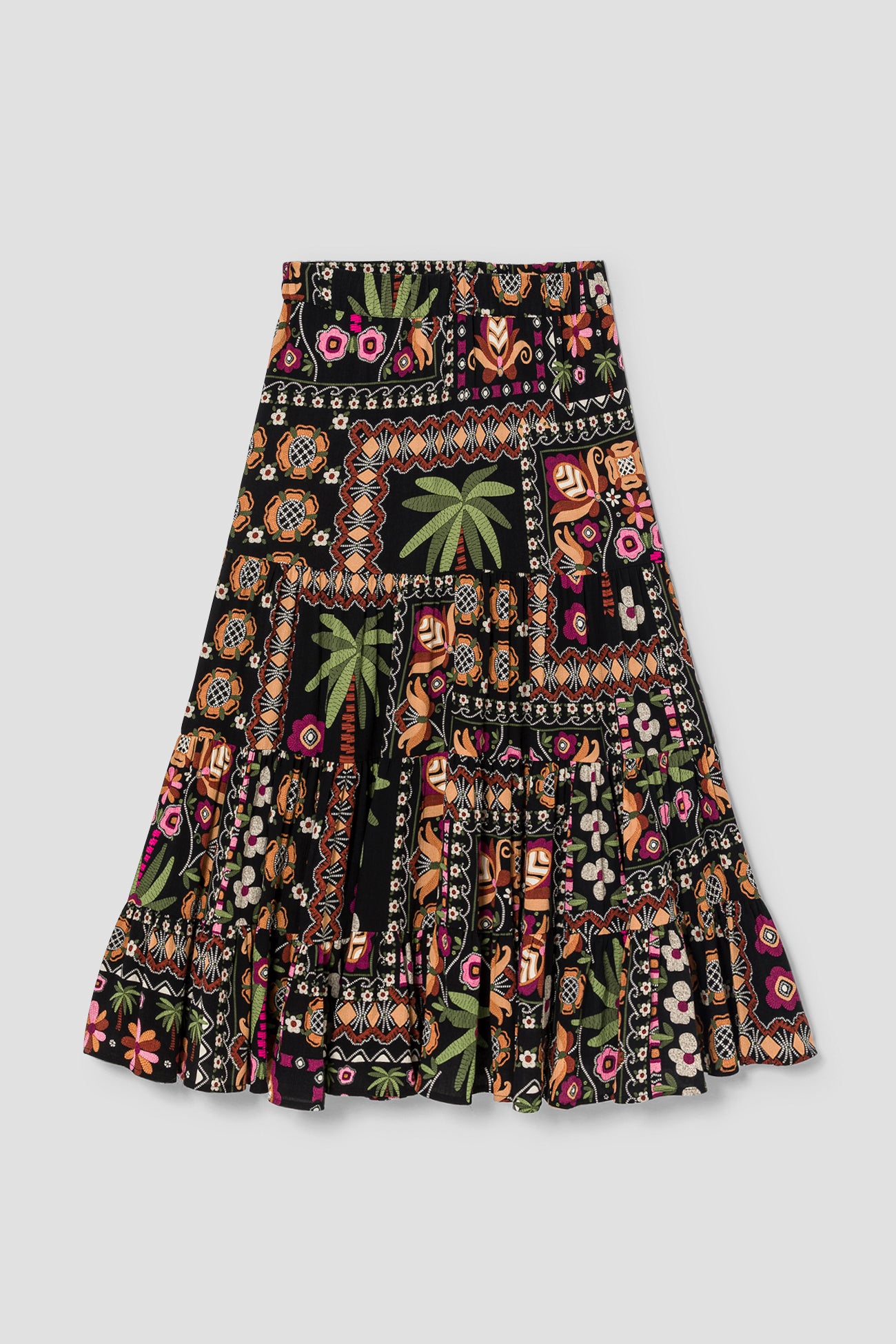 Patterned mid-length skirt - Multicolour print