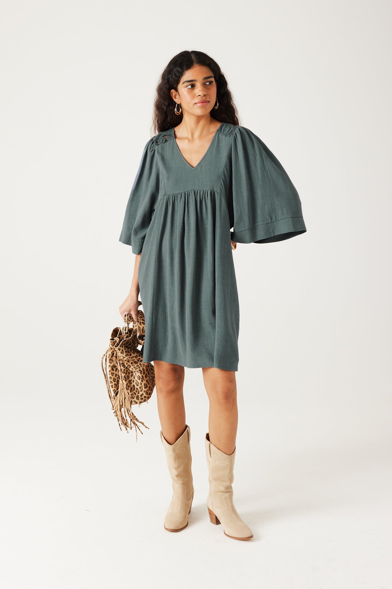 Plain babydoll dress - Ochre