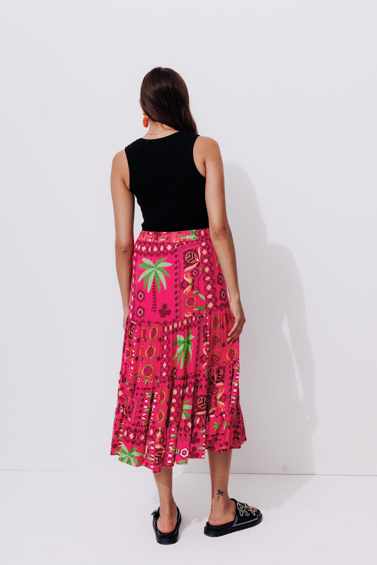 Patterned mid-length skirt - Multicolour print
