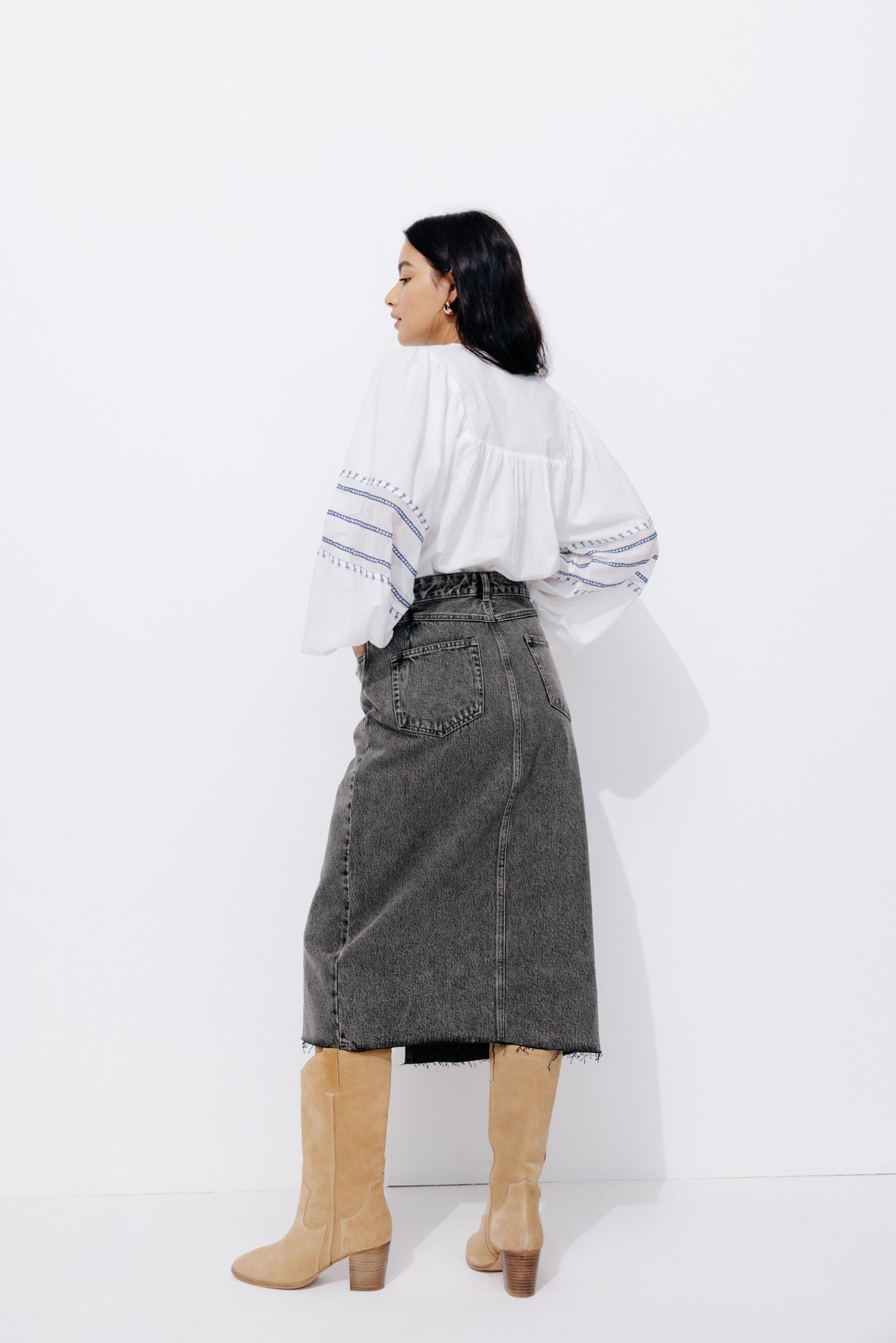 Denim midi skirt - Grey denim