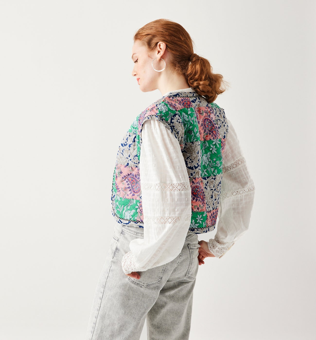 Reversible padded waistcoat - Green print
