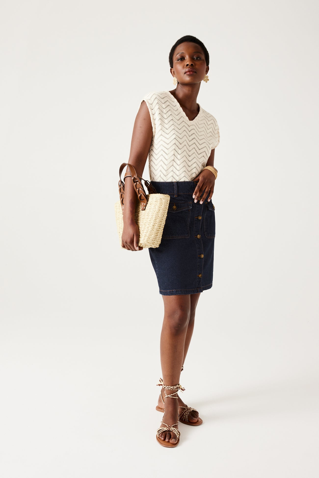 Buttoned denim skirt - Rinse denim