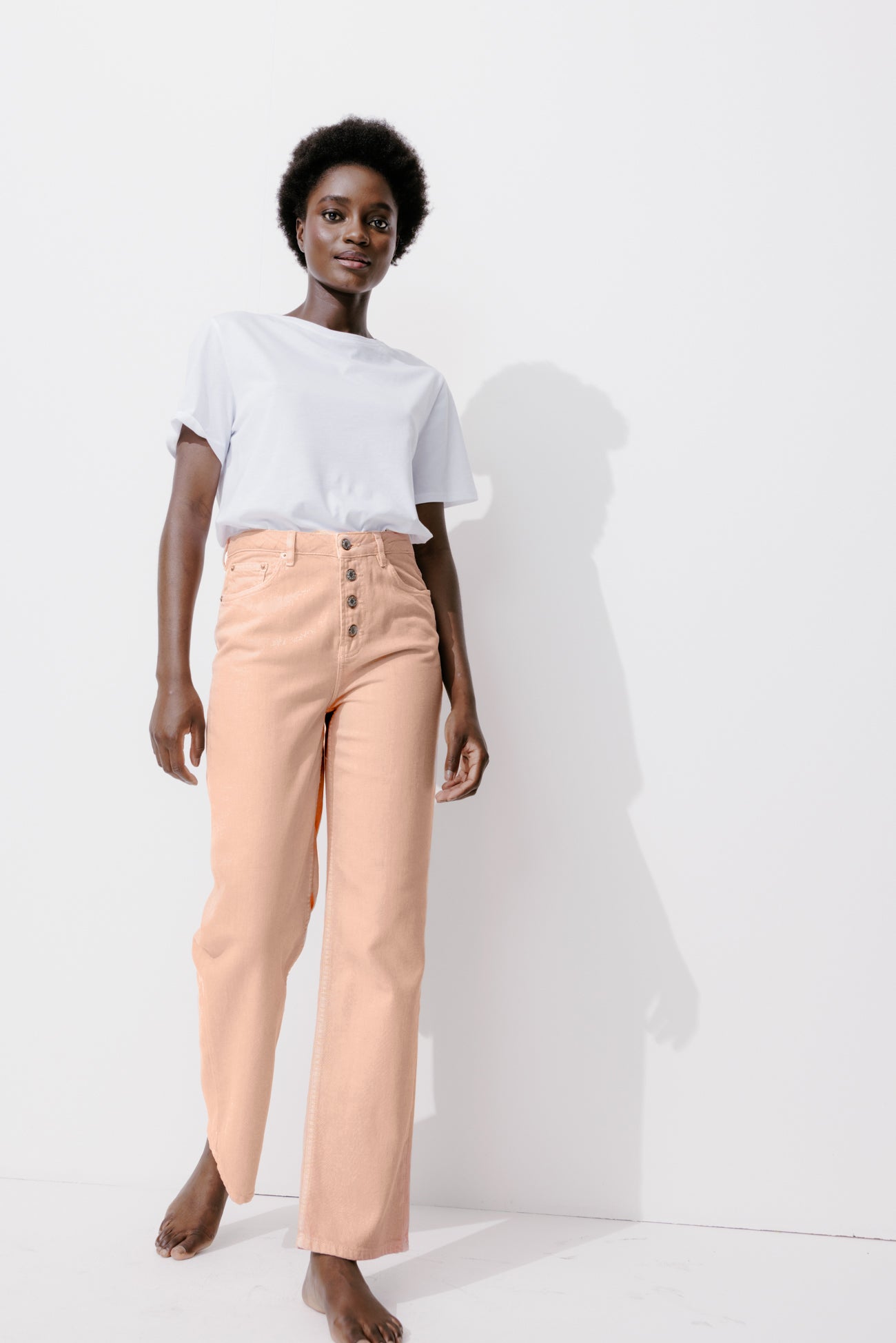 Button fly jeans - Light salmon pink