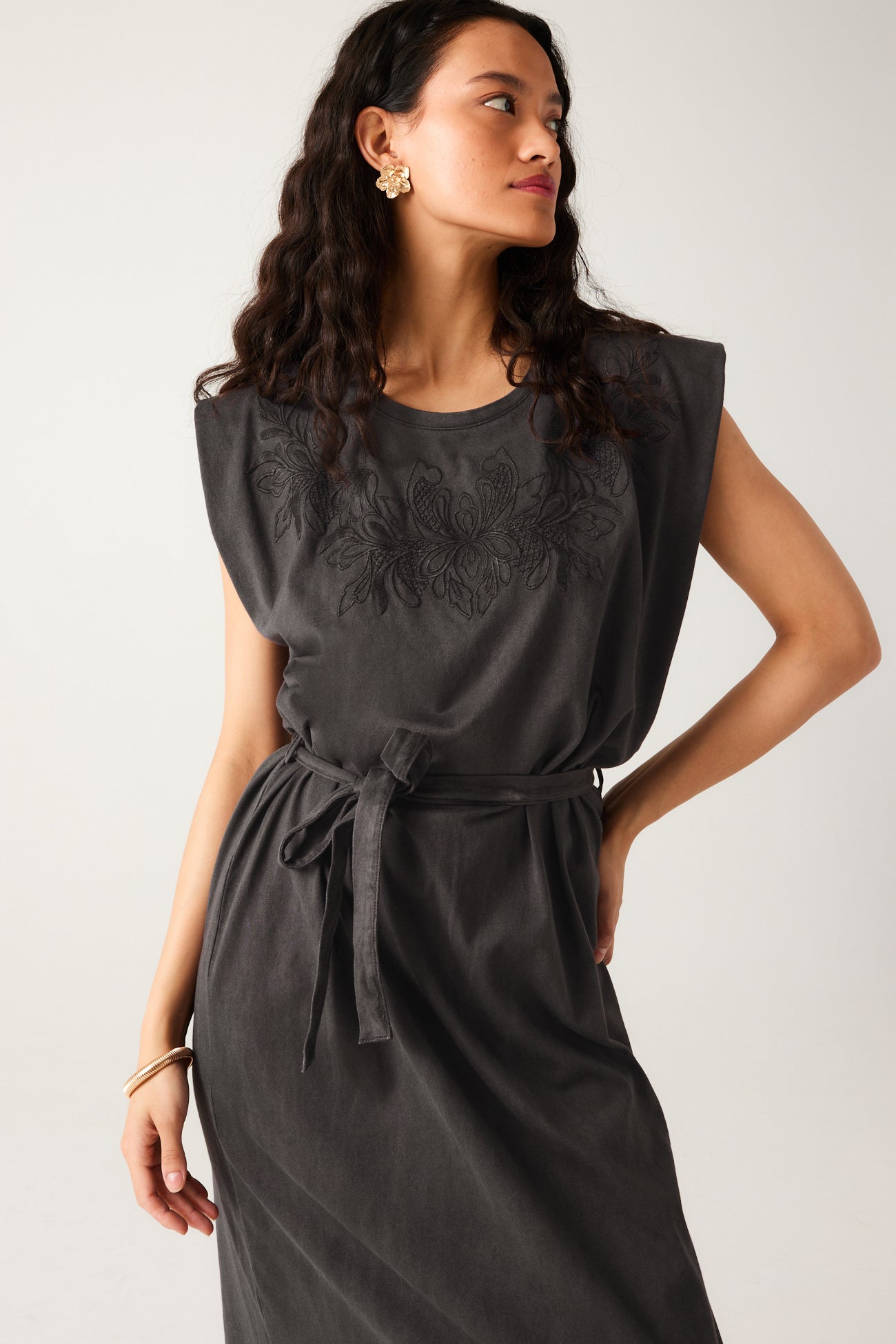 Embroidered t-shirt dress - Grey