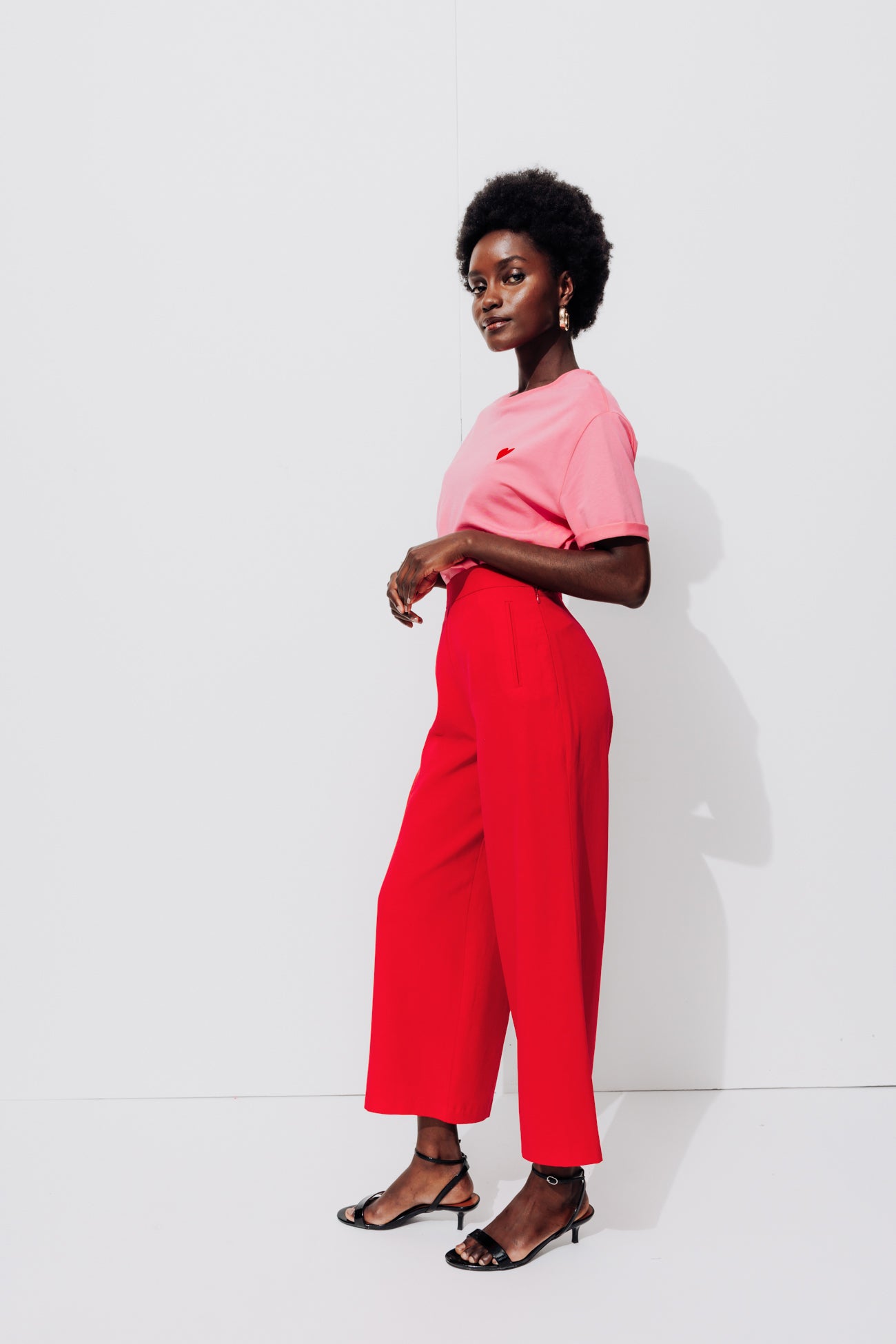 Wideleg calf-length trousers - Red