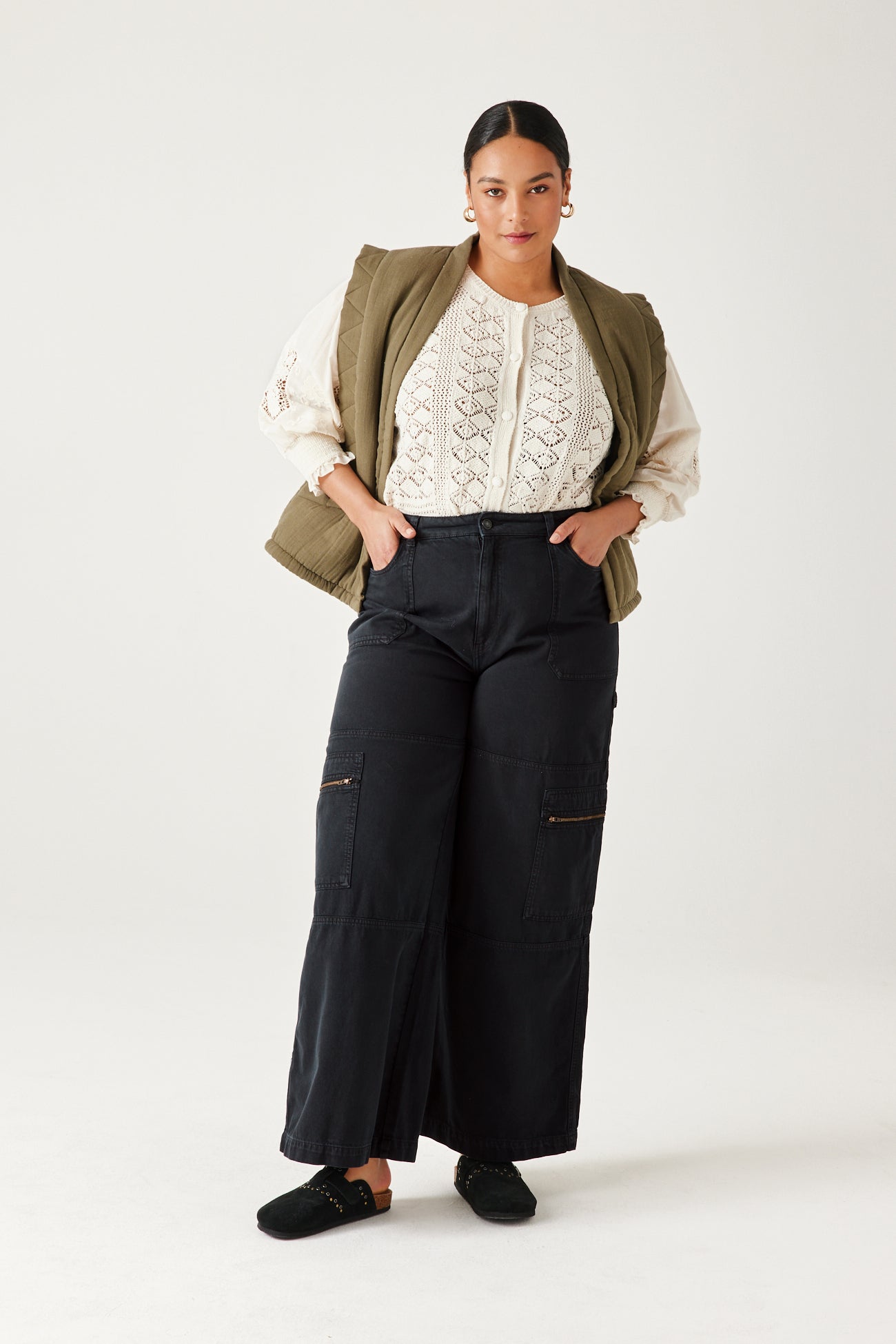 Wideleg cargo trousers - Black