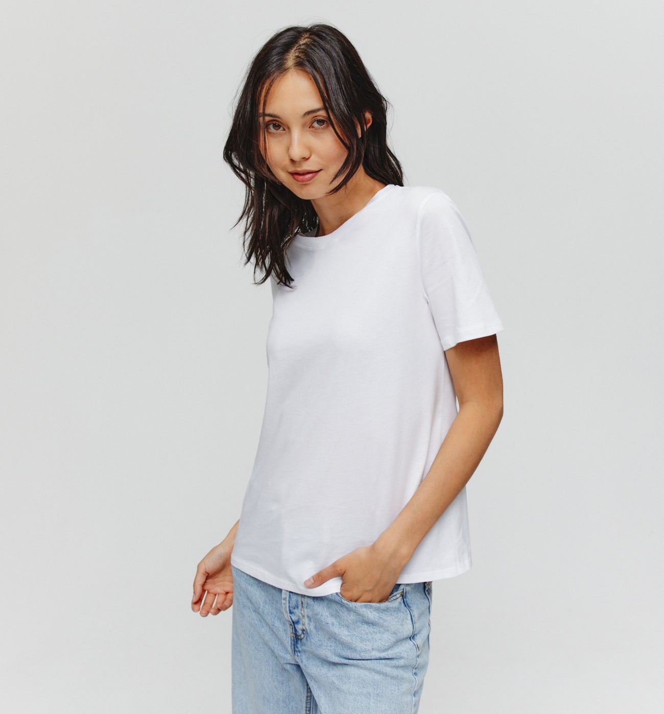 Plain short-sleeved top - White