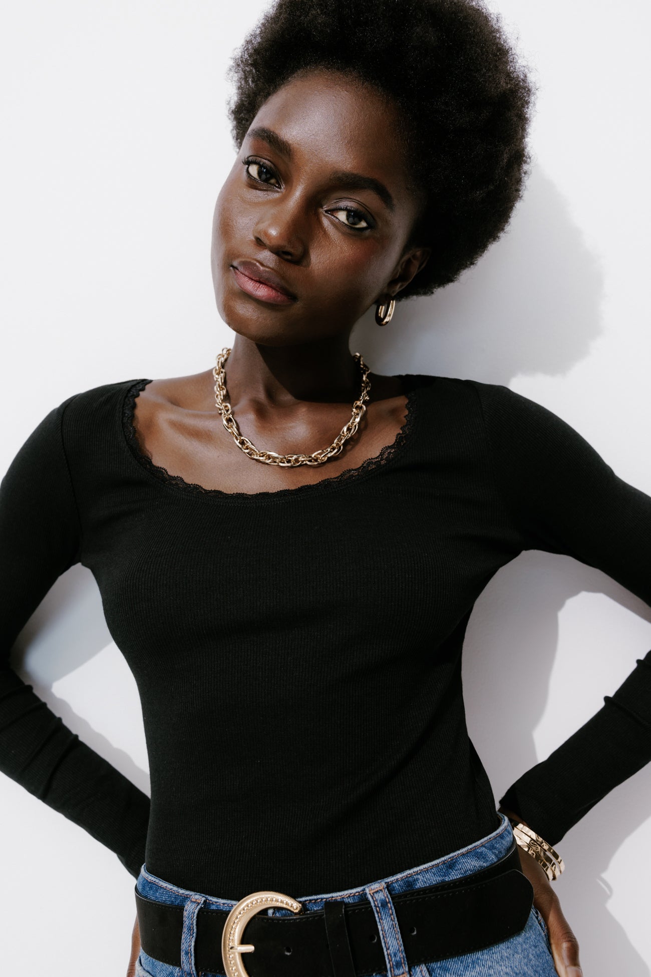 Lace detail ribbed top - Ecru