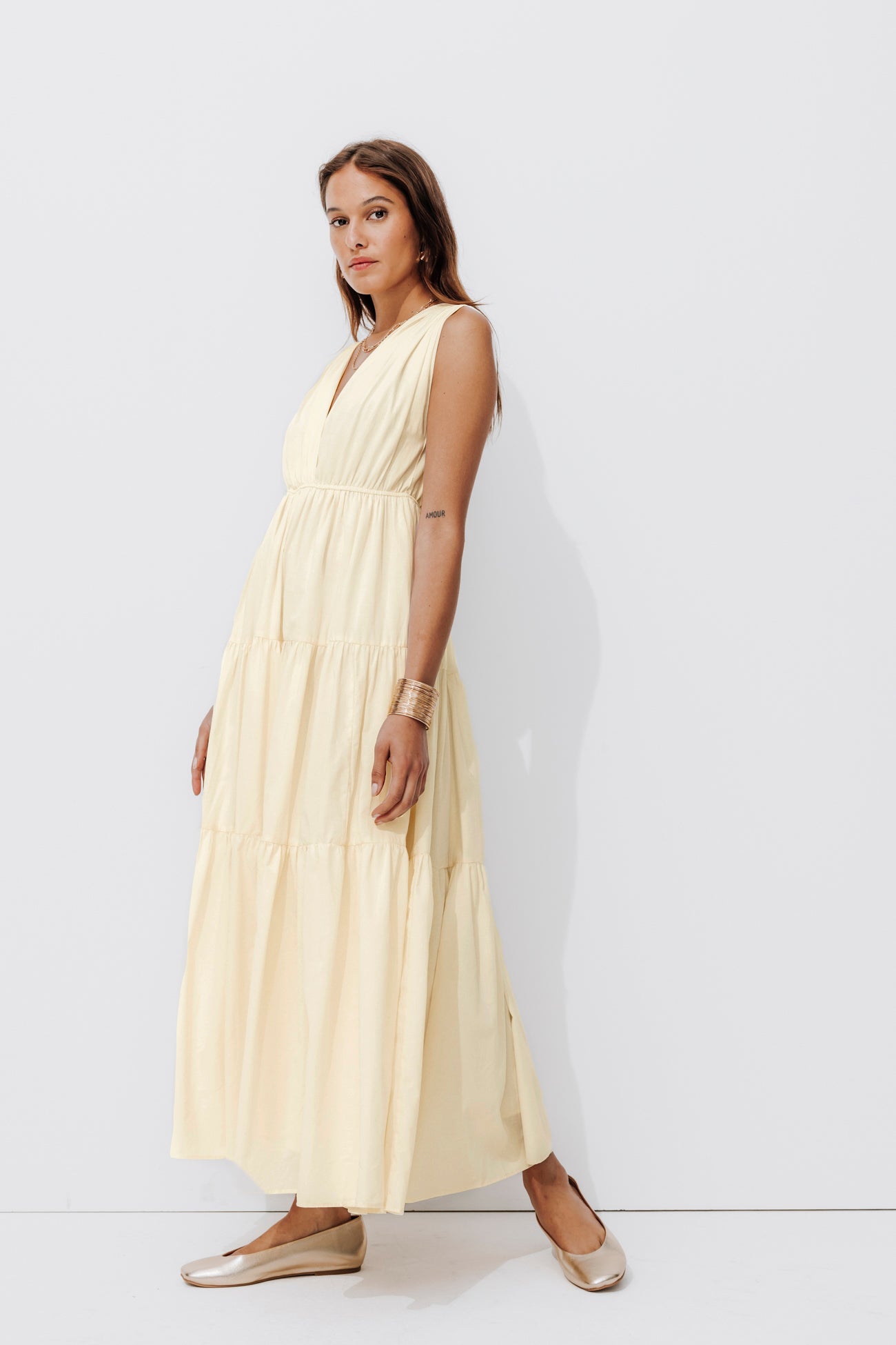 Low-neck crushed dress - Ecru