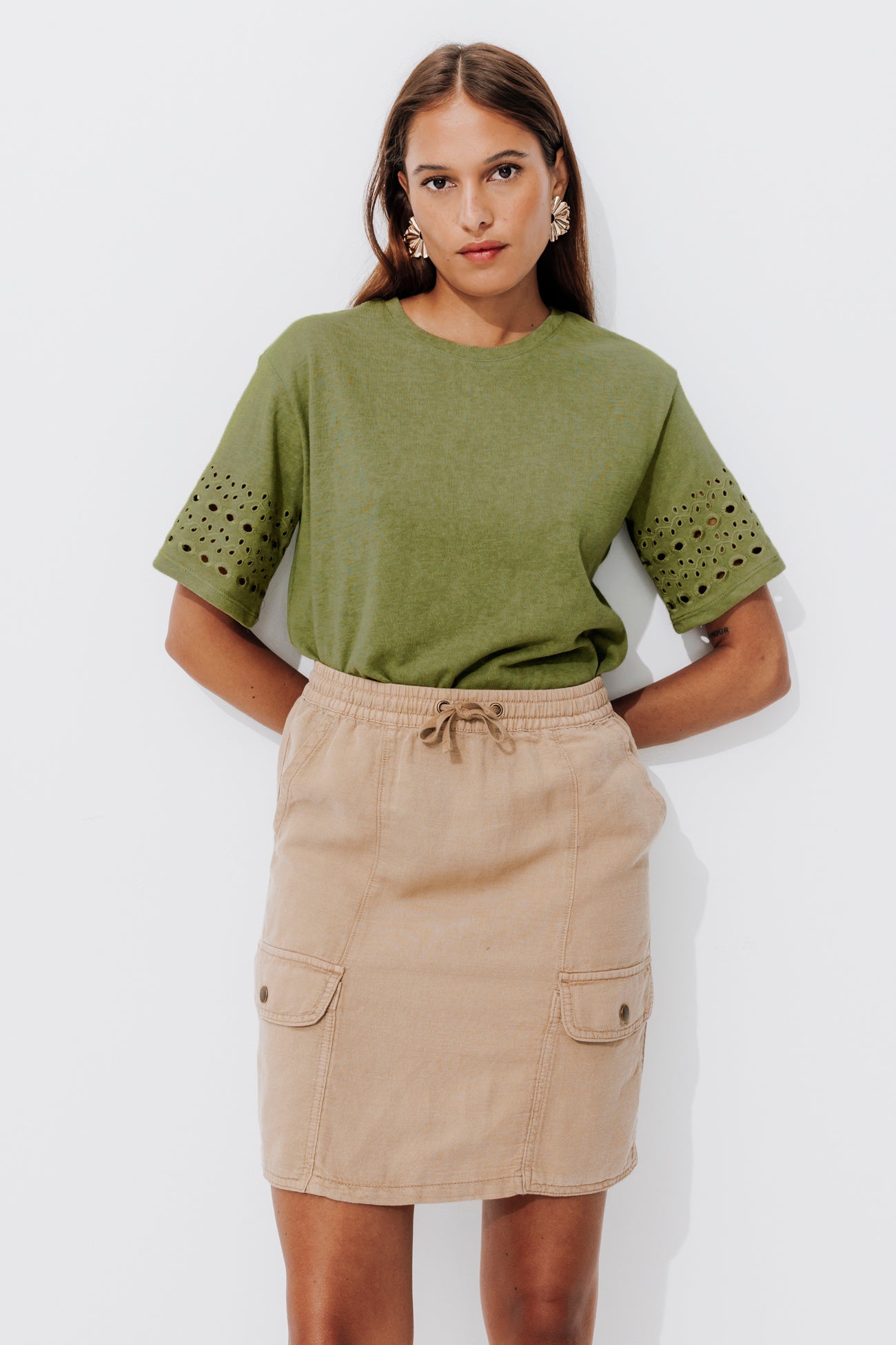 Broderie anglaise t-shirt - Khaki