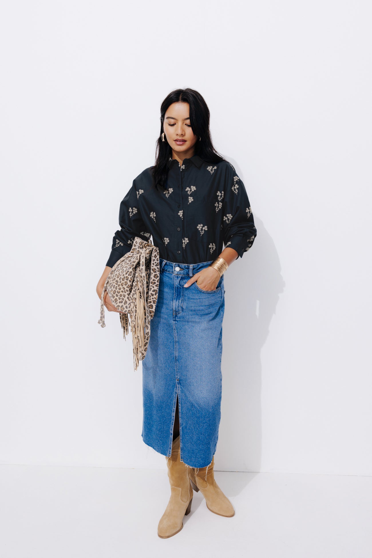 Oversized embroidered shirt - Navy blue
