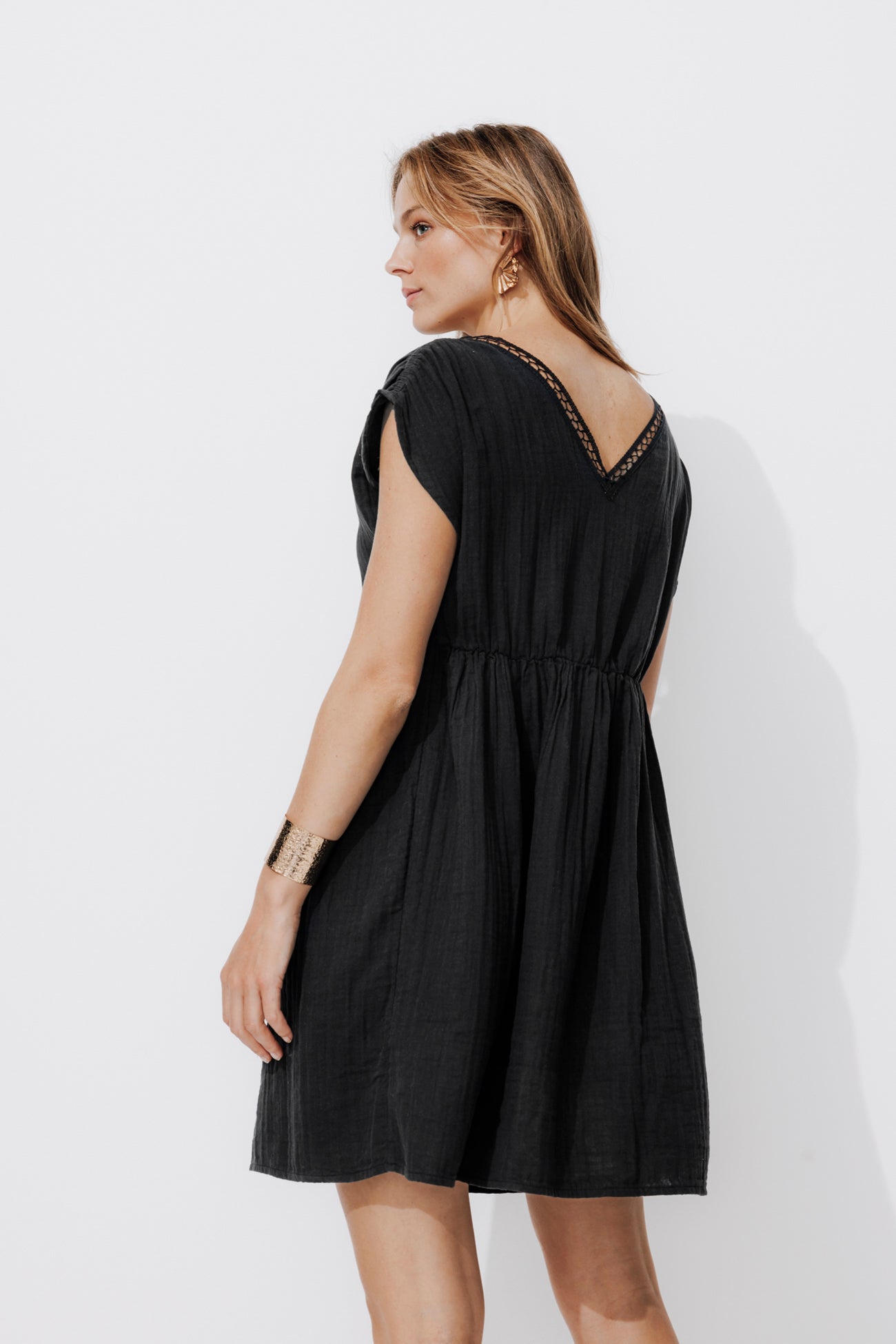 Cotton gauze dress - Ochre