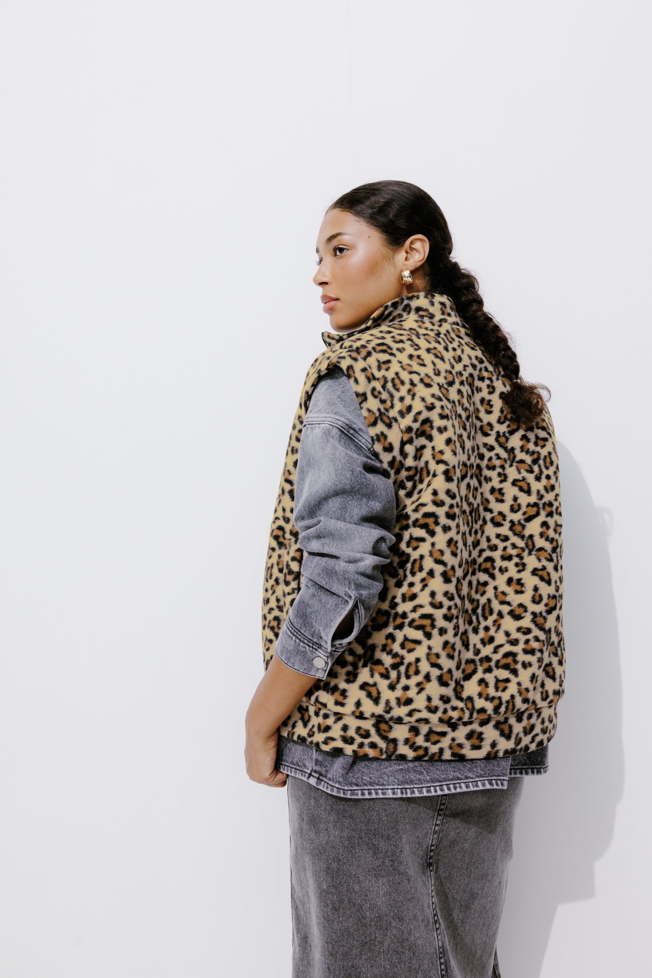 Sleeveless checked jacket - Black print