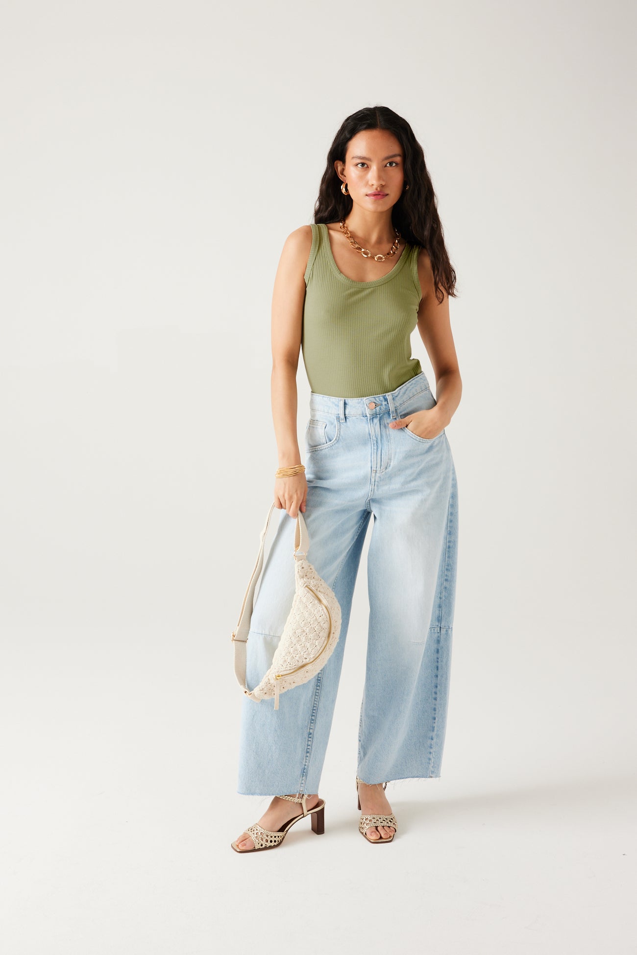 Ribbed sleeveless top - Ecru