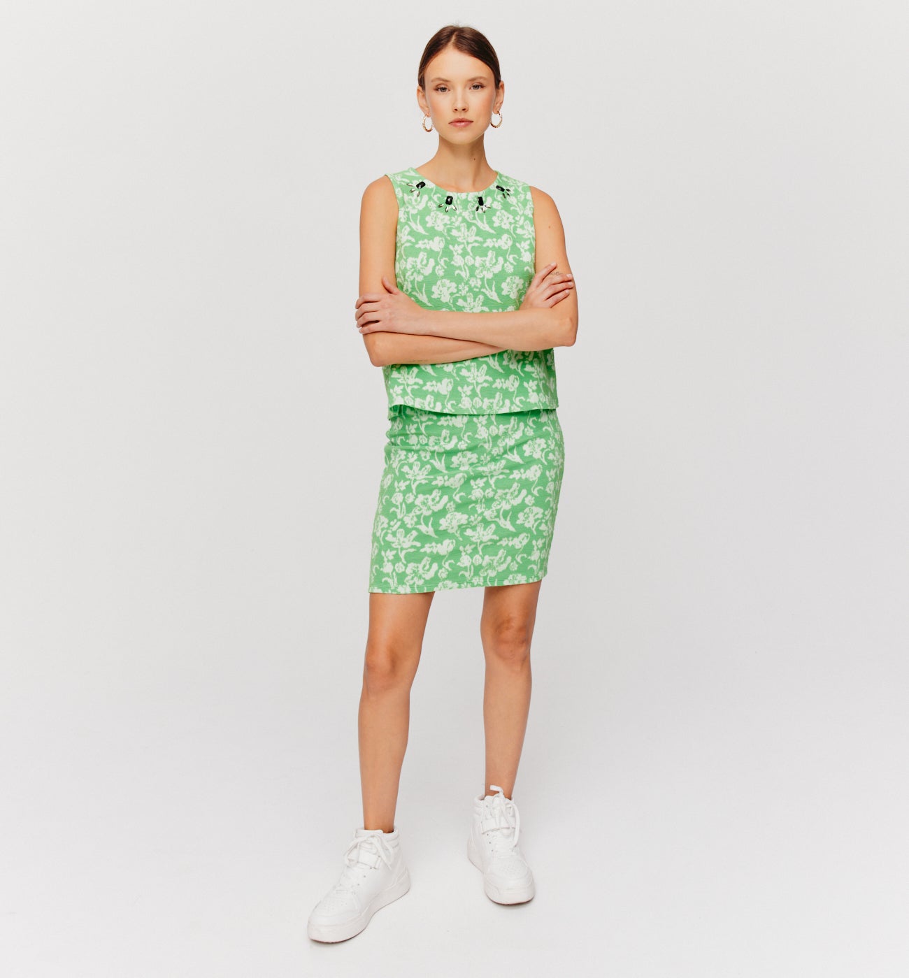 Jersey jacquard sleeveless top - Green print