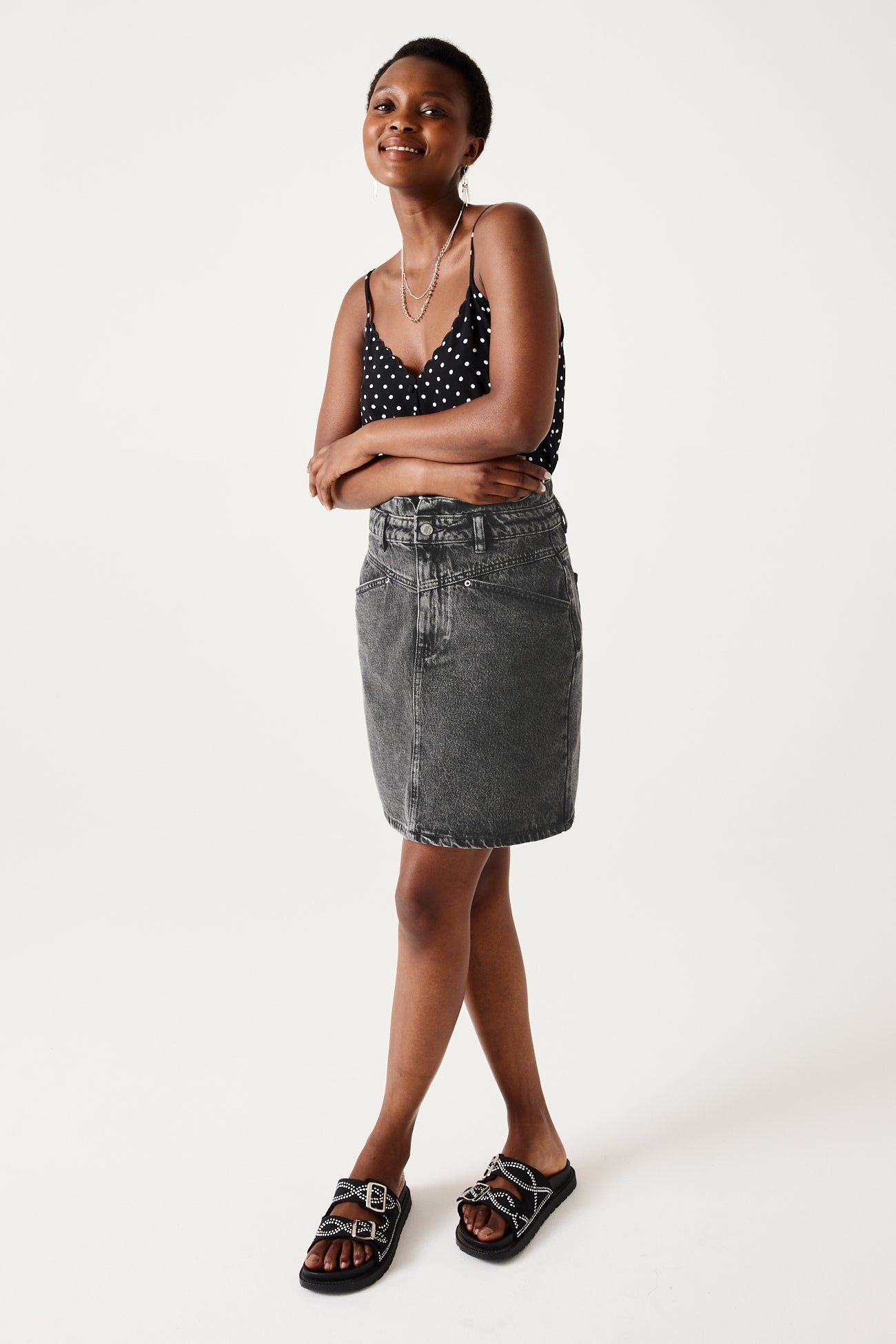 Short denim skirt - Grey denim