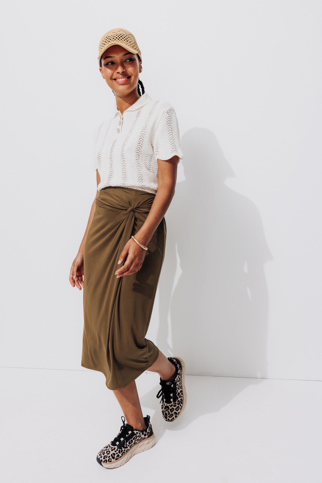 Jersey midi length skirt - Caramel