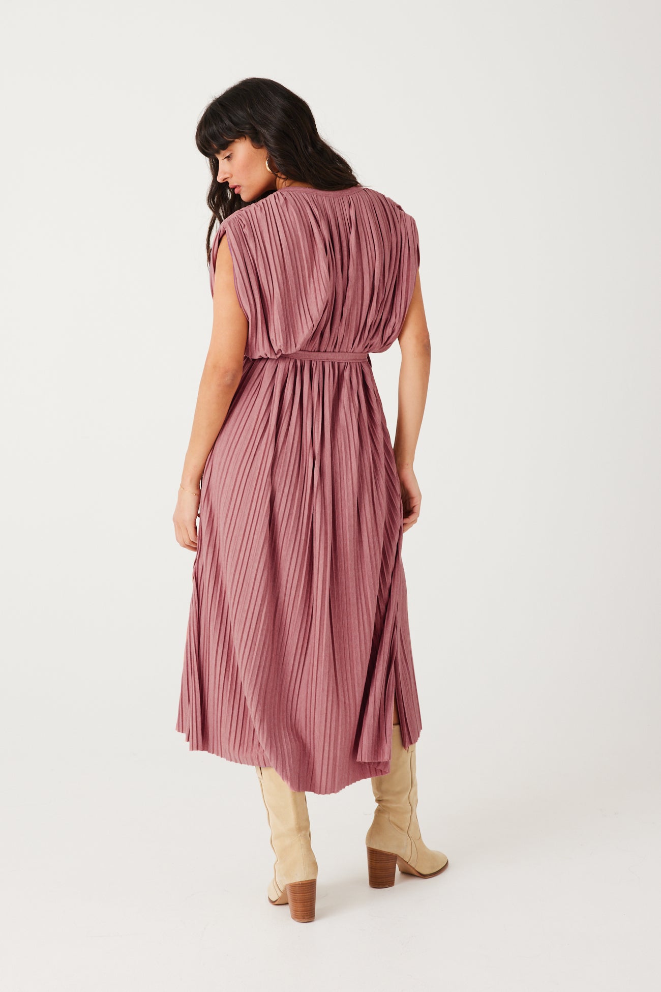 Mid-length pleat dress - Khaki