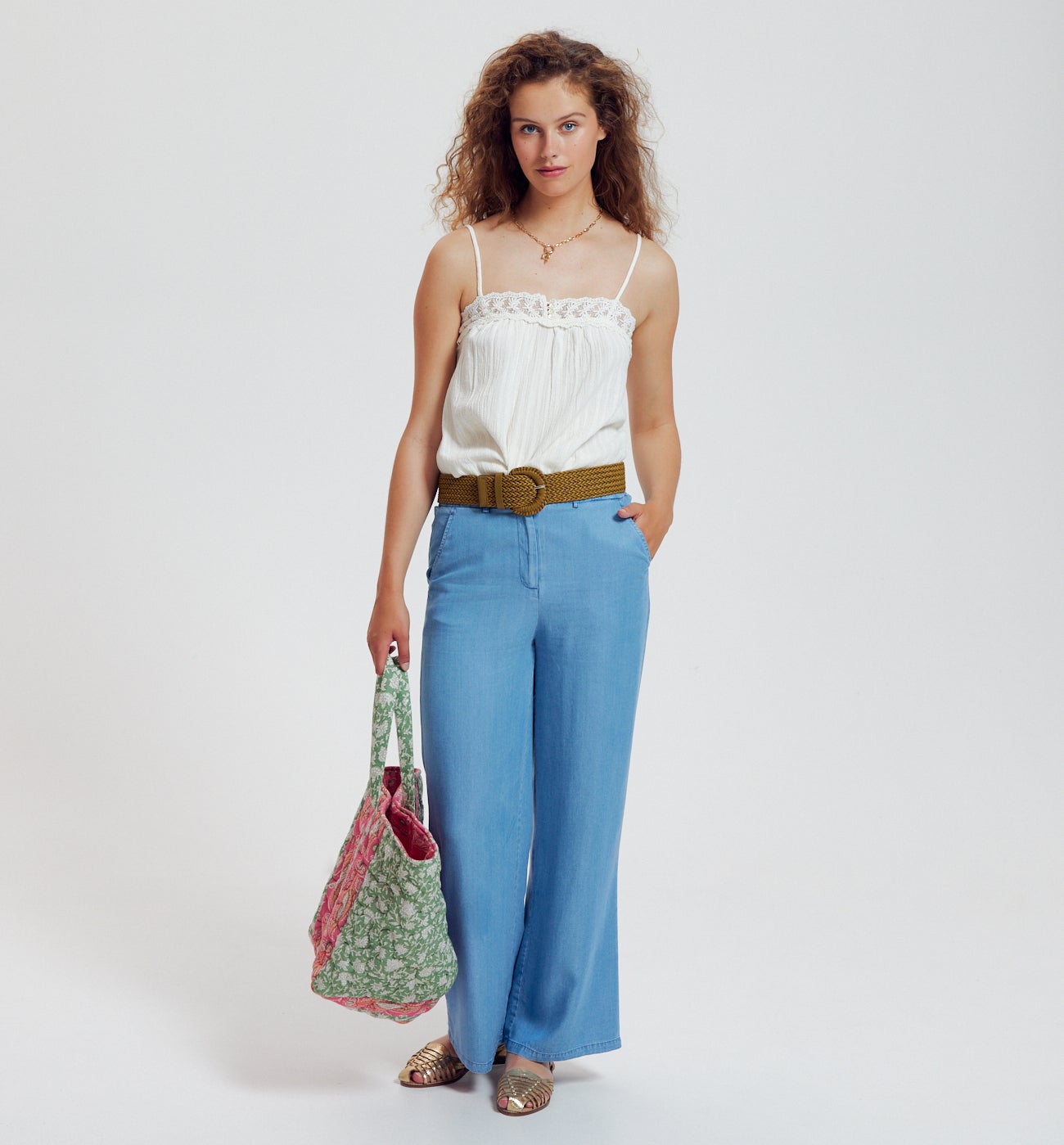 Crochet-detail embroidered top - Green