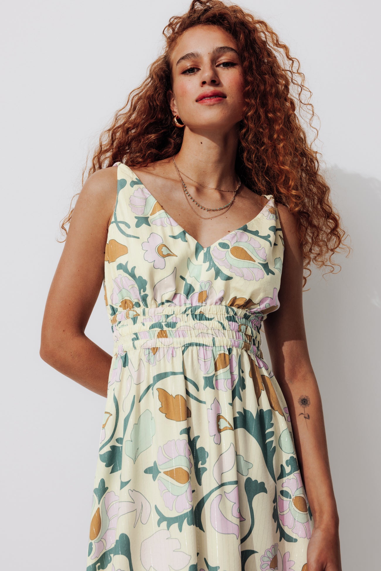 Patterned mid-length dress - Yellow print