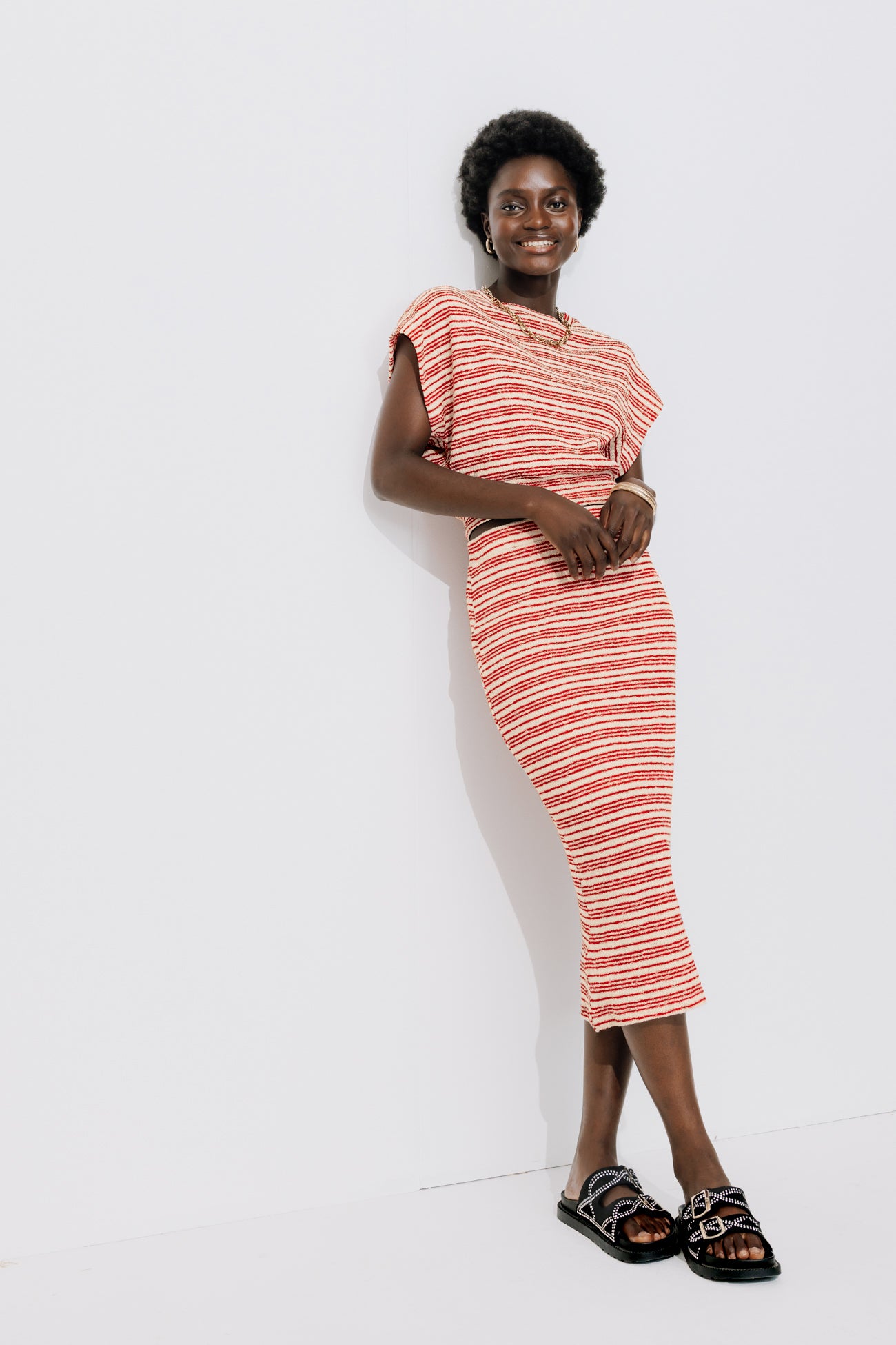 Midi knit skirt - Blue stripes