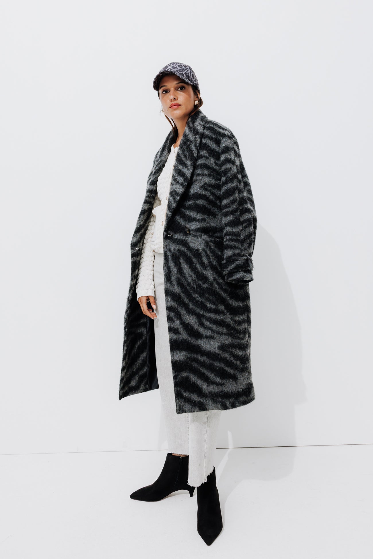 SIMONE wool blend coat - Chestnut brown print